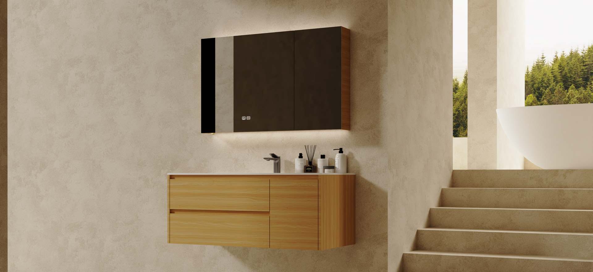 Multi-layer Solid Wood Bathroom Cabinet CPG-3390-4