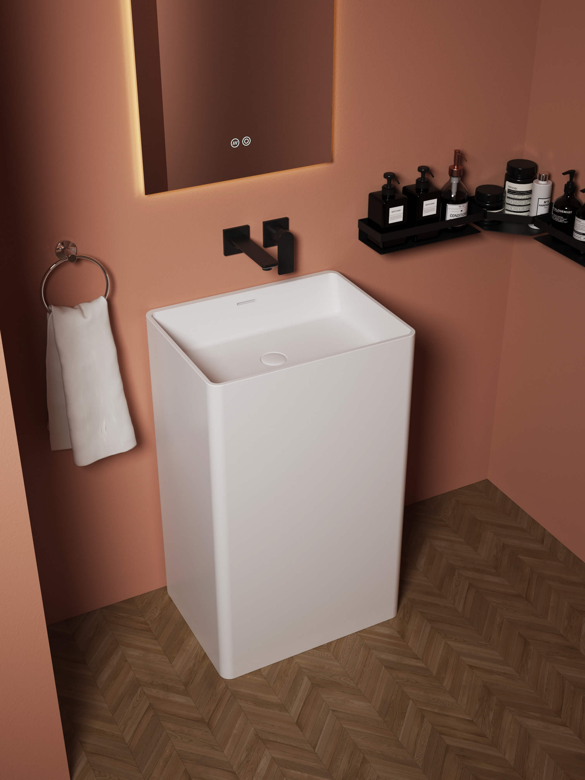 Solid Surface Bath Pedestal Sink​​ CPG-6621 Left