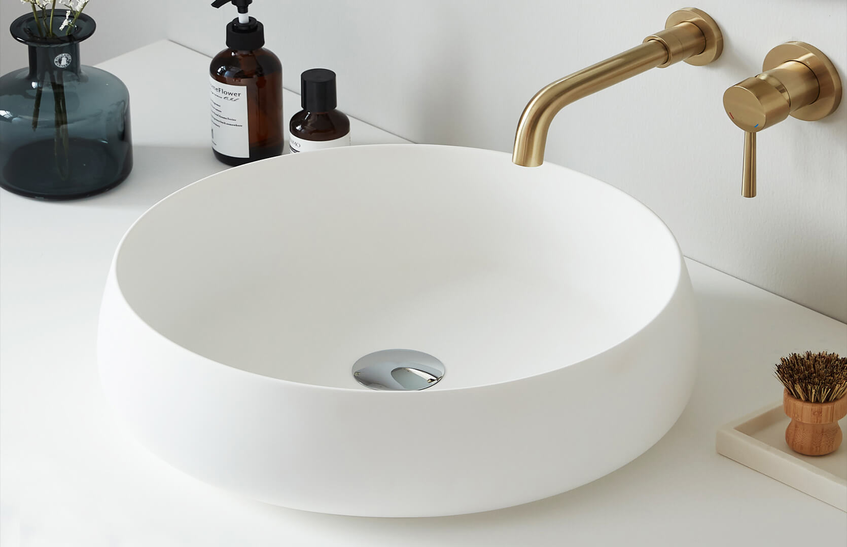 Solid Surface Bathroom Sink Countertop One Piece___ CPG-2261