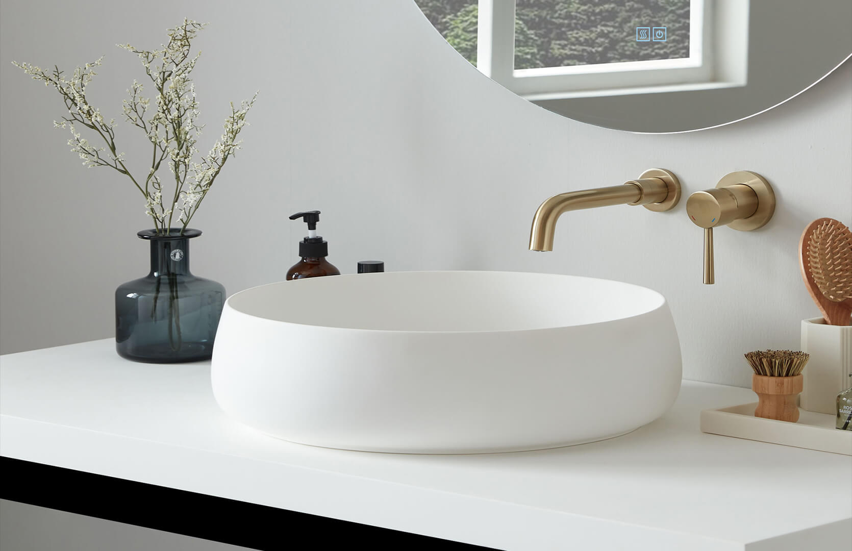 Solid Surface Bathroom Sink Countertop One Piece___ CPG-2261 Right