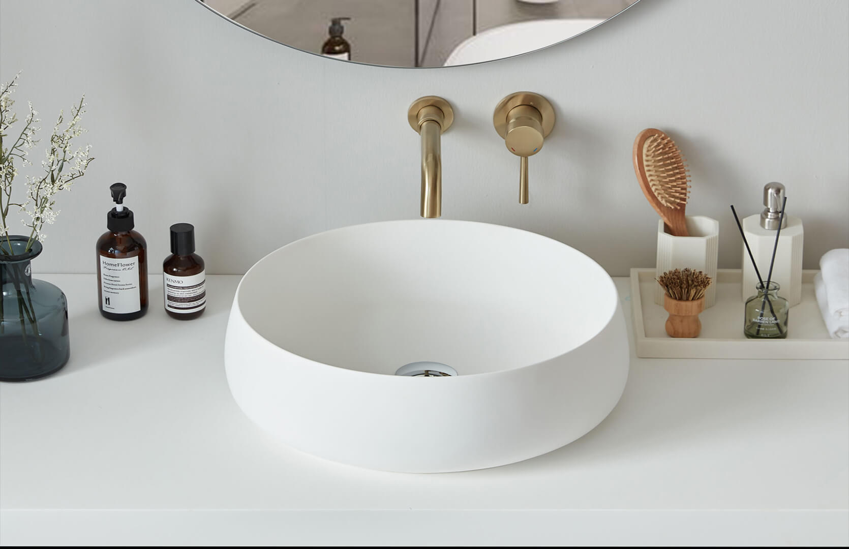 Solid Surface Bathroom Sink Countertop One Piece___ CPG-2261 Top