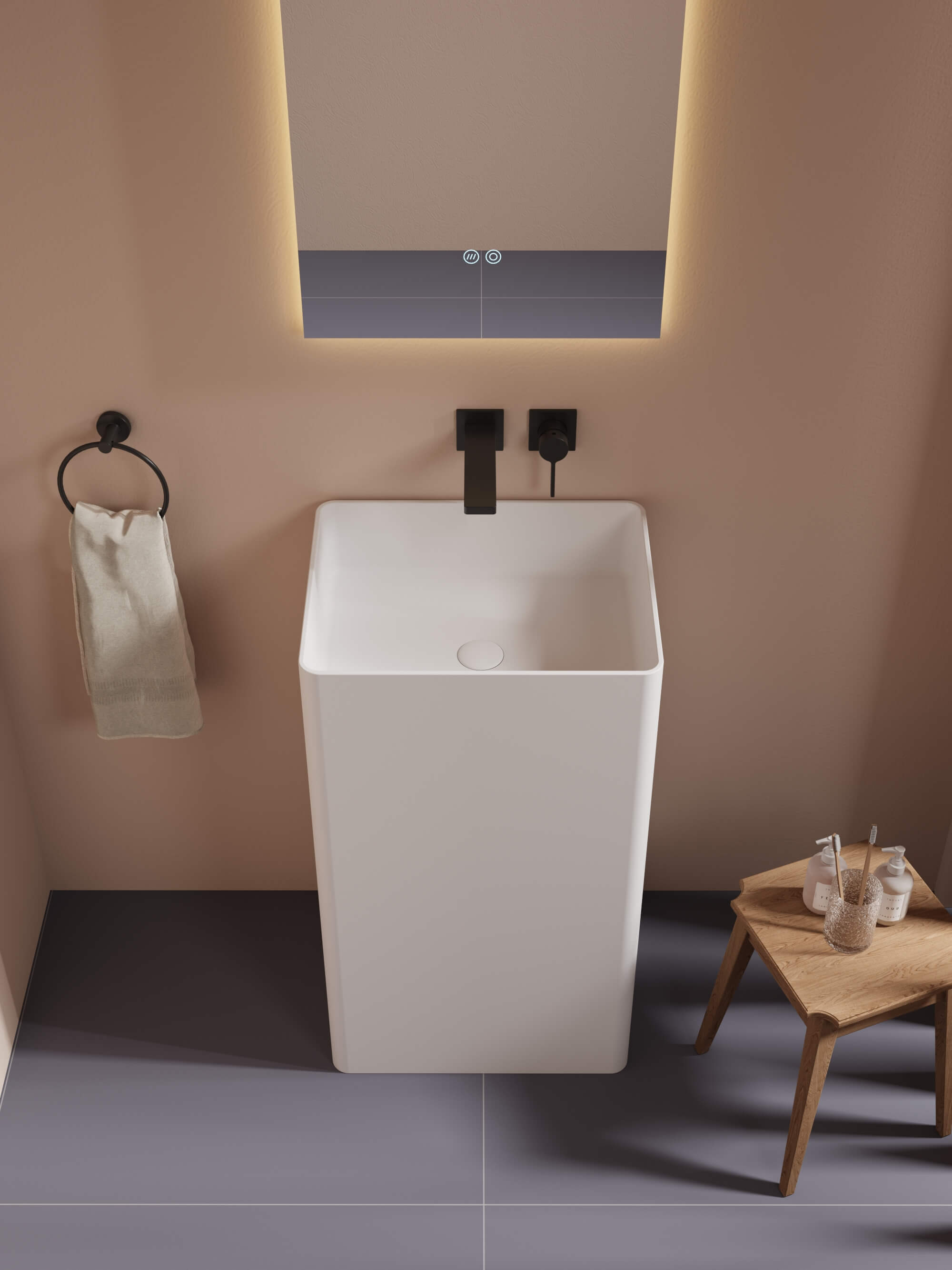 Solid Surface Contemporary Pedestal Sink​ CPG-6616 Front