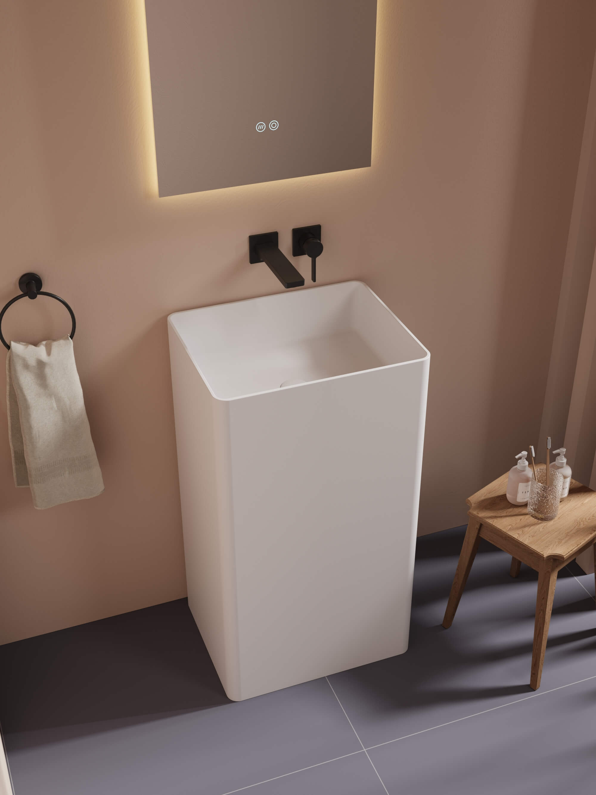 Solid Surface Contemporary Pedestal Sink​ CPG-6616 Left