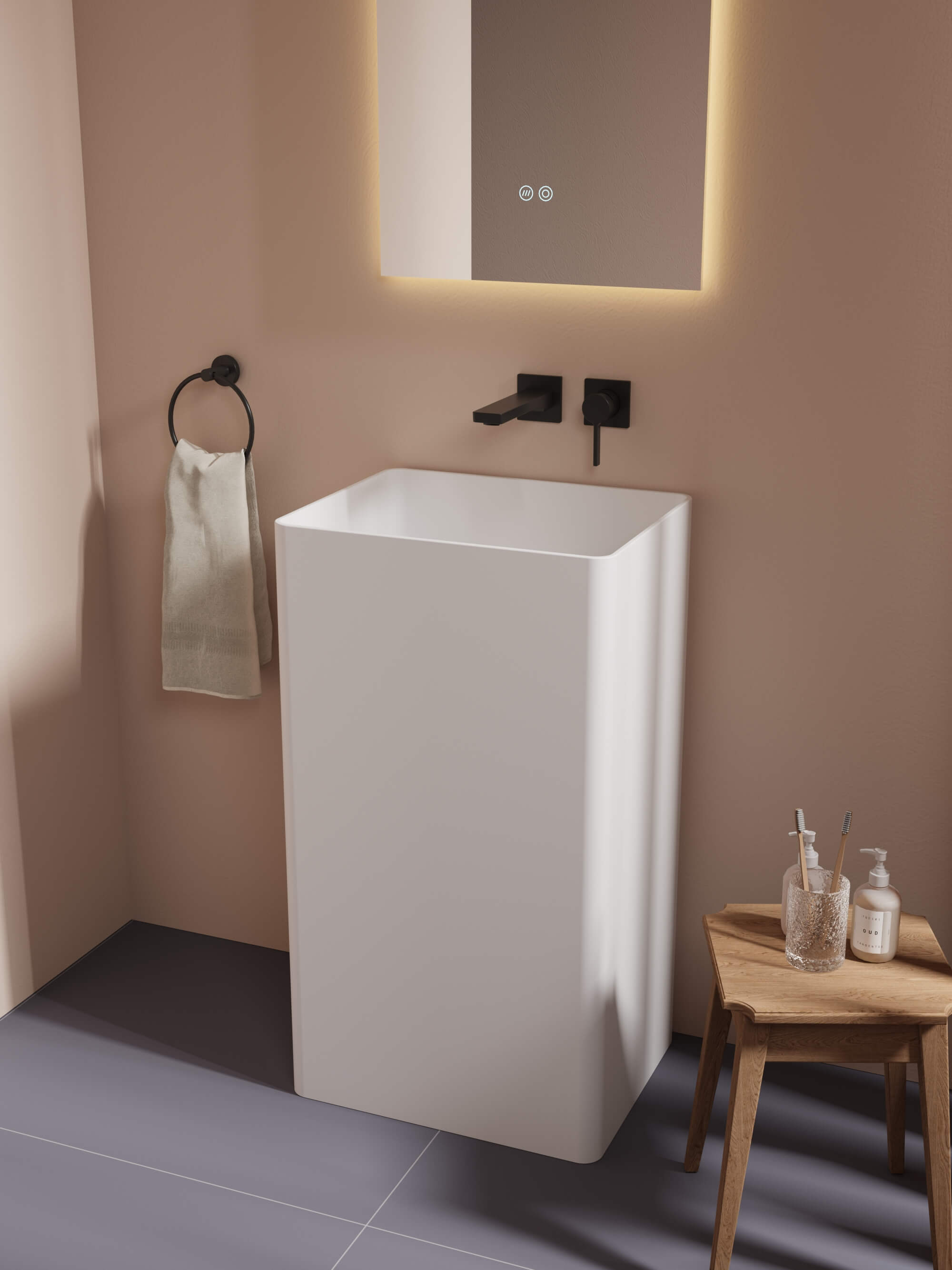 Solid Surface Contemporary Pedestal Sink​ CPG-6616 Right