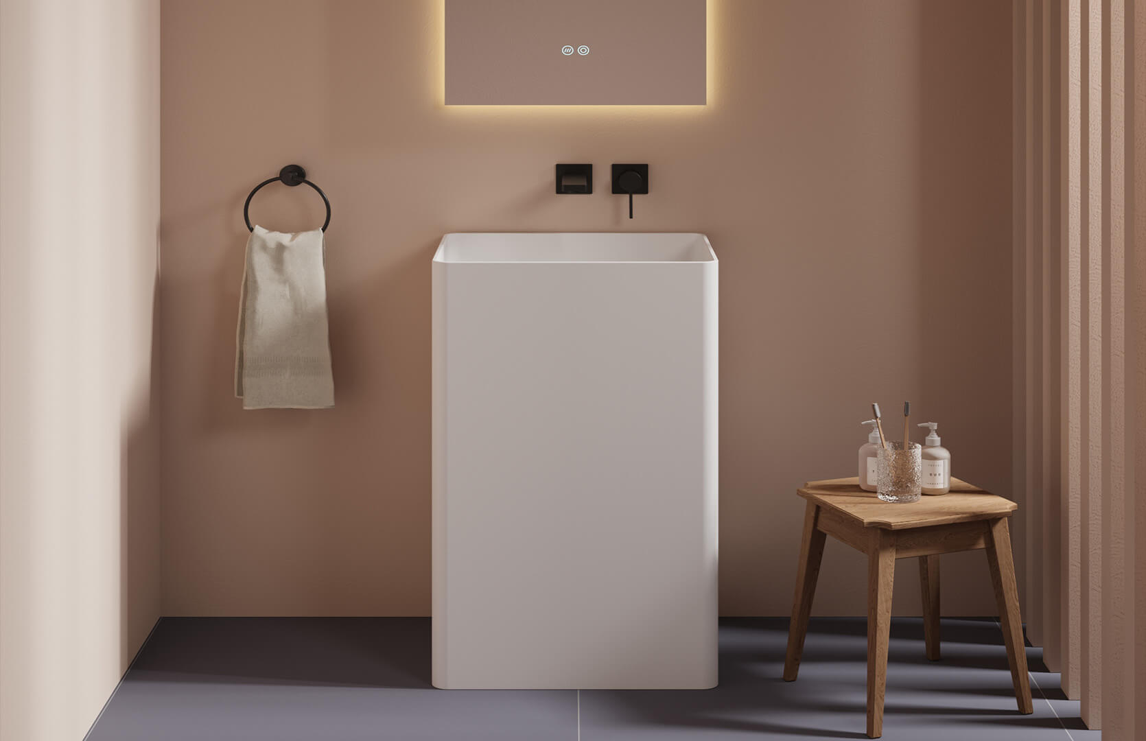 Solid Surface Contemporary Pedestal Sink_ CPG-6616