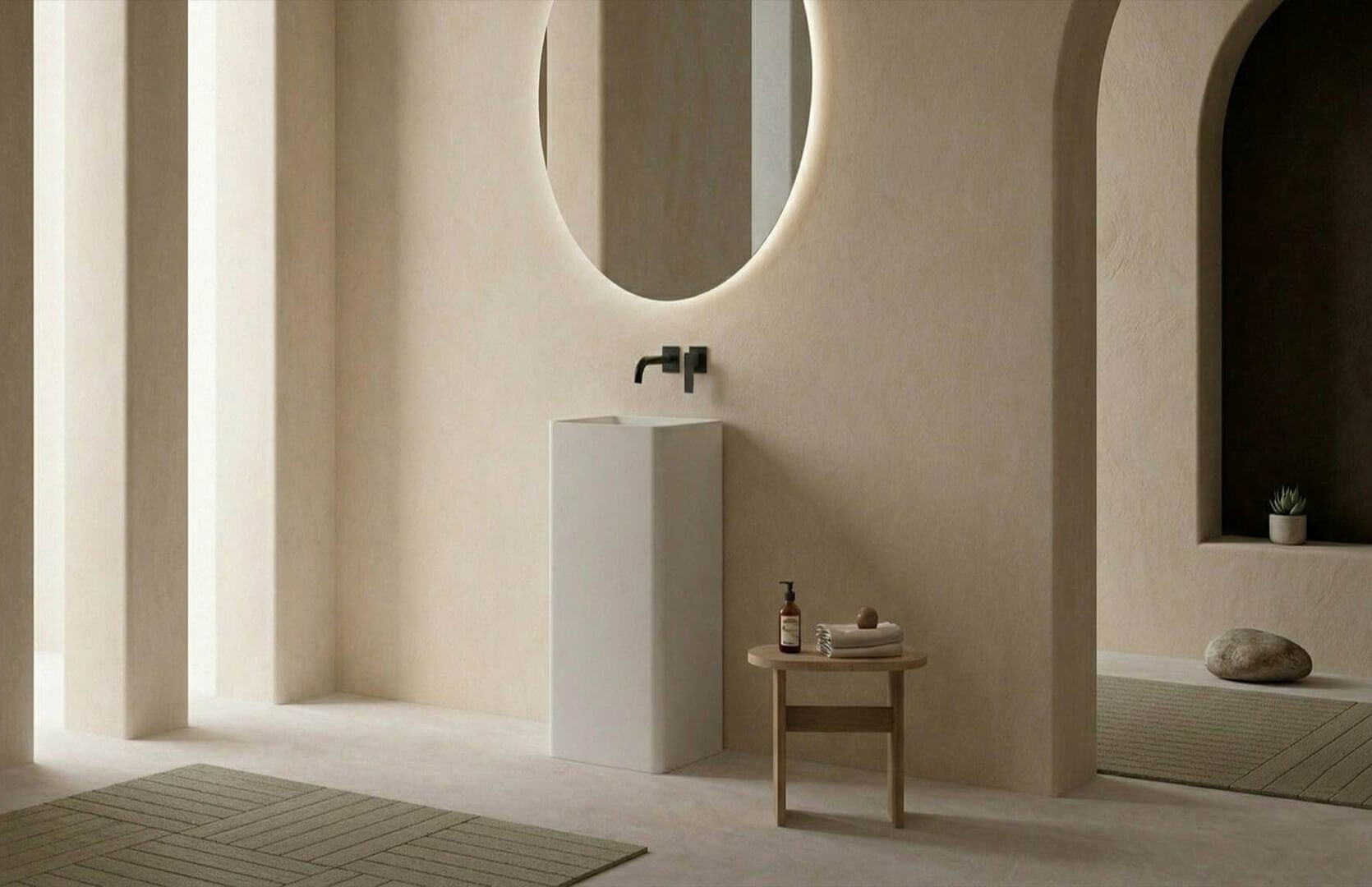 Solid Surface Modern Pedestal Sink_ CPG-6605 Right Side