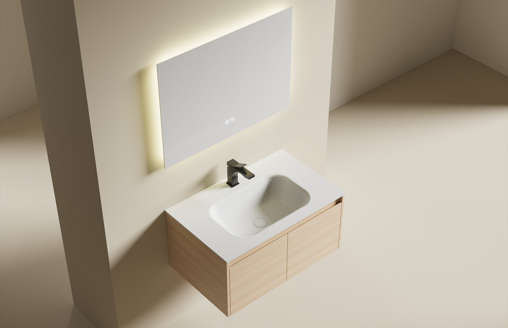 Solid Surface Natural Wood Bathroom Vanity___-CPG-3391