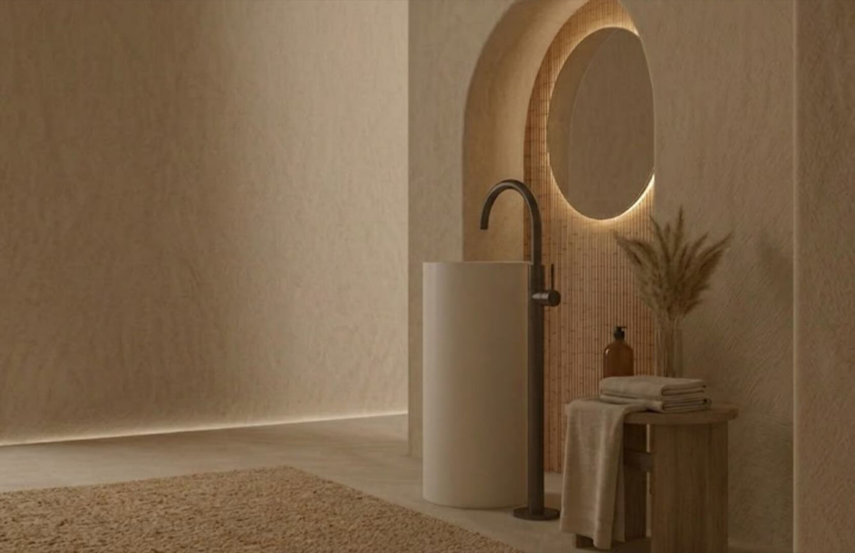 Solid Surface Pedestal Bathroom Sink CPG-6602 Right Side