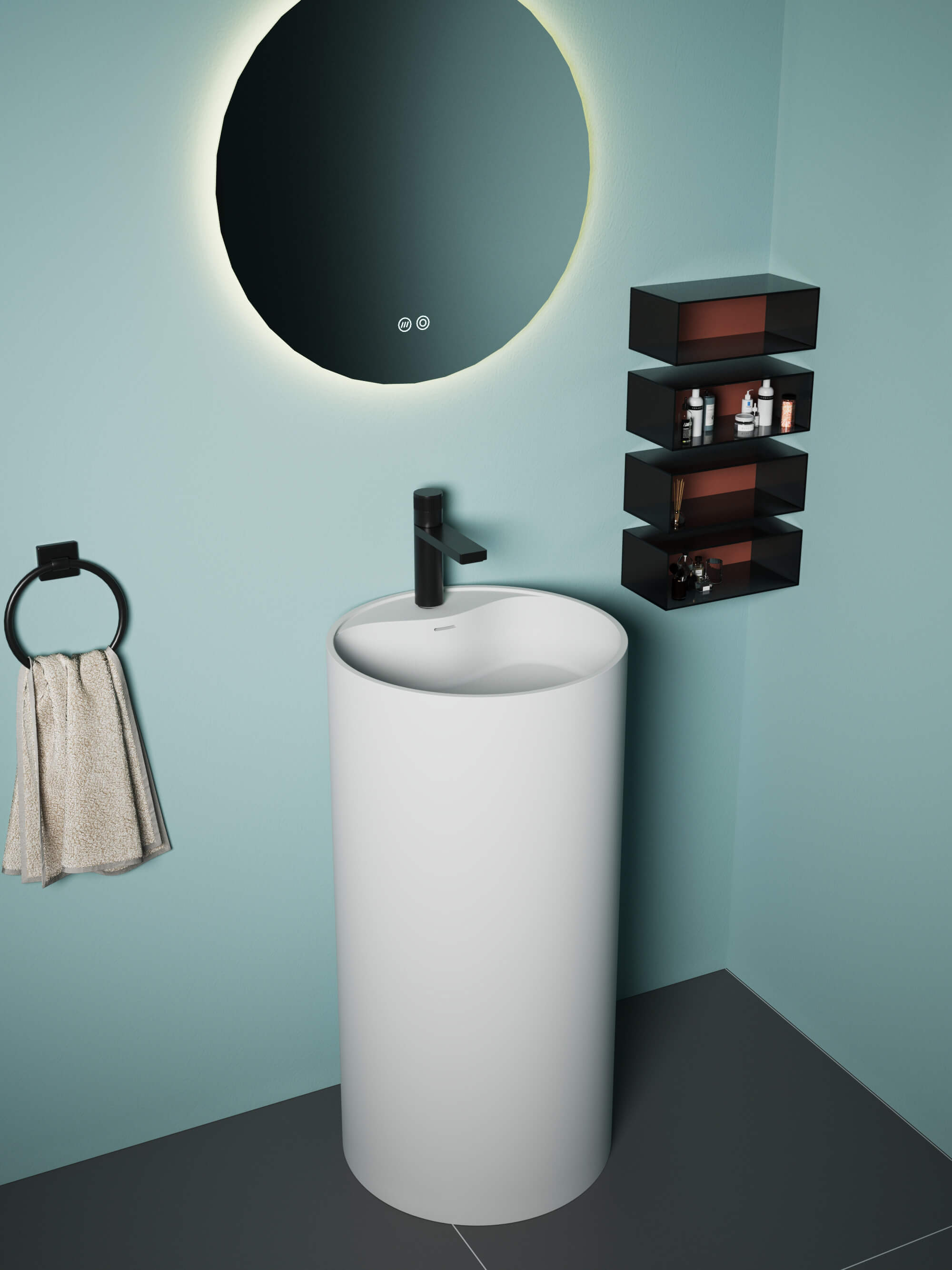 Solid Surface Pedestal Sink Bathroom_ CPG-6608 Left