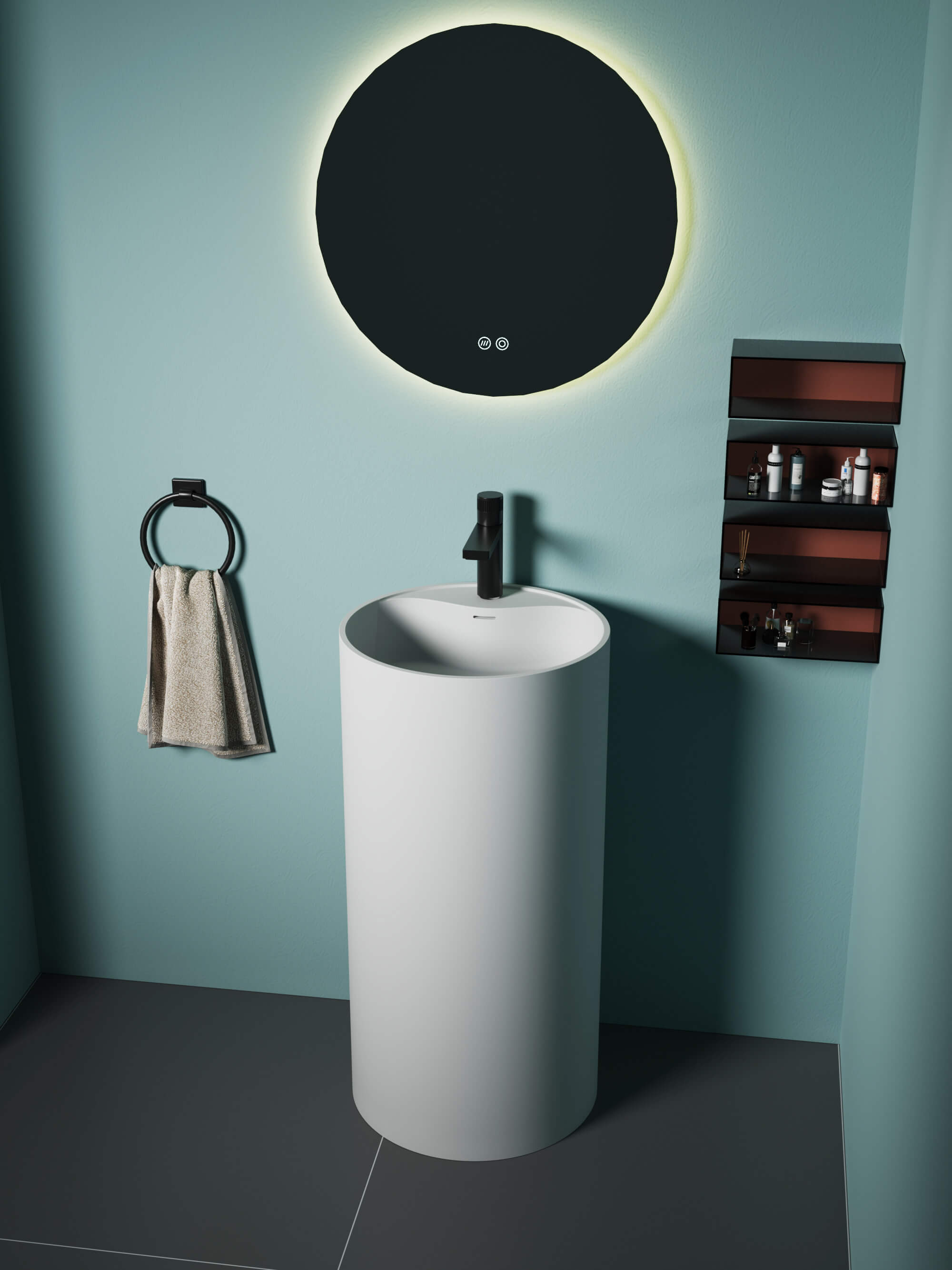 Solid Surface Pedestal Sink Bathroom_ CPG-6608 Right