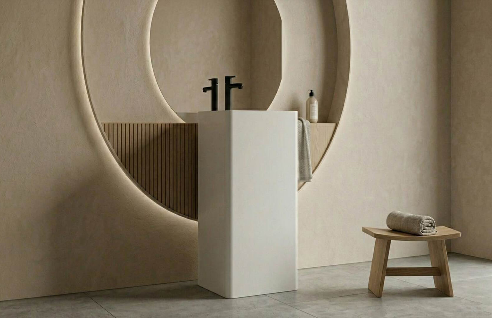 Solid Surface Sink and Pedestal CPG-6609 Left Side