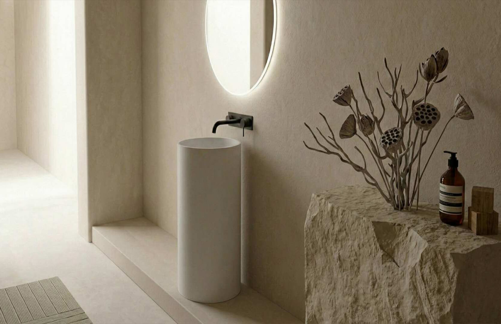 Solid Surface Small Bathroom Pedestal Sink_ CPG-6620 Right