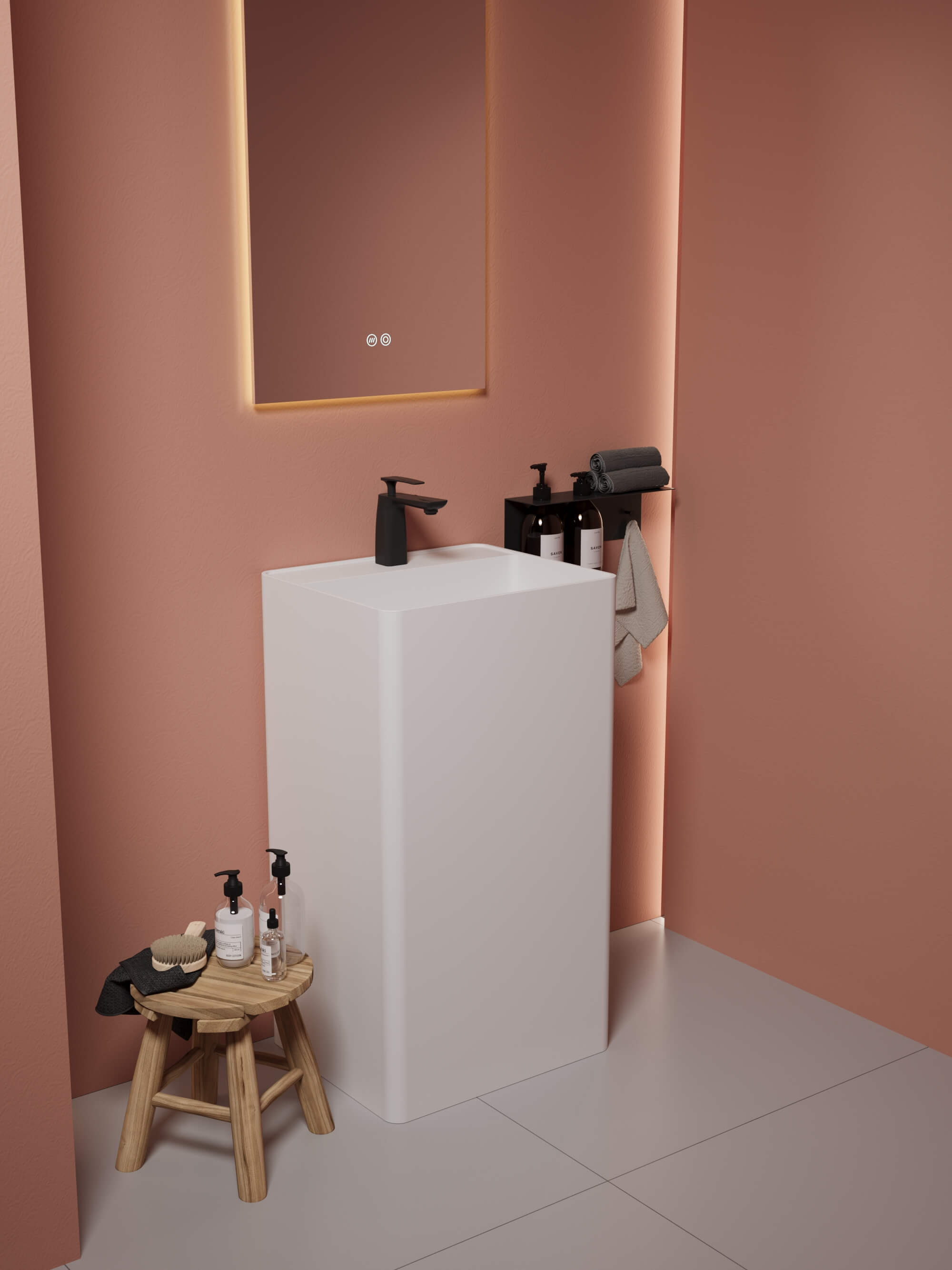 Solid Surface Stone Pedestal Sink​​ CPG-6619 Left