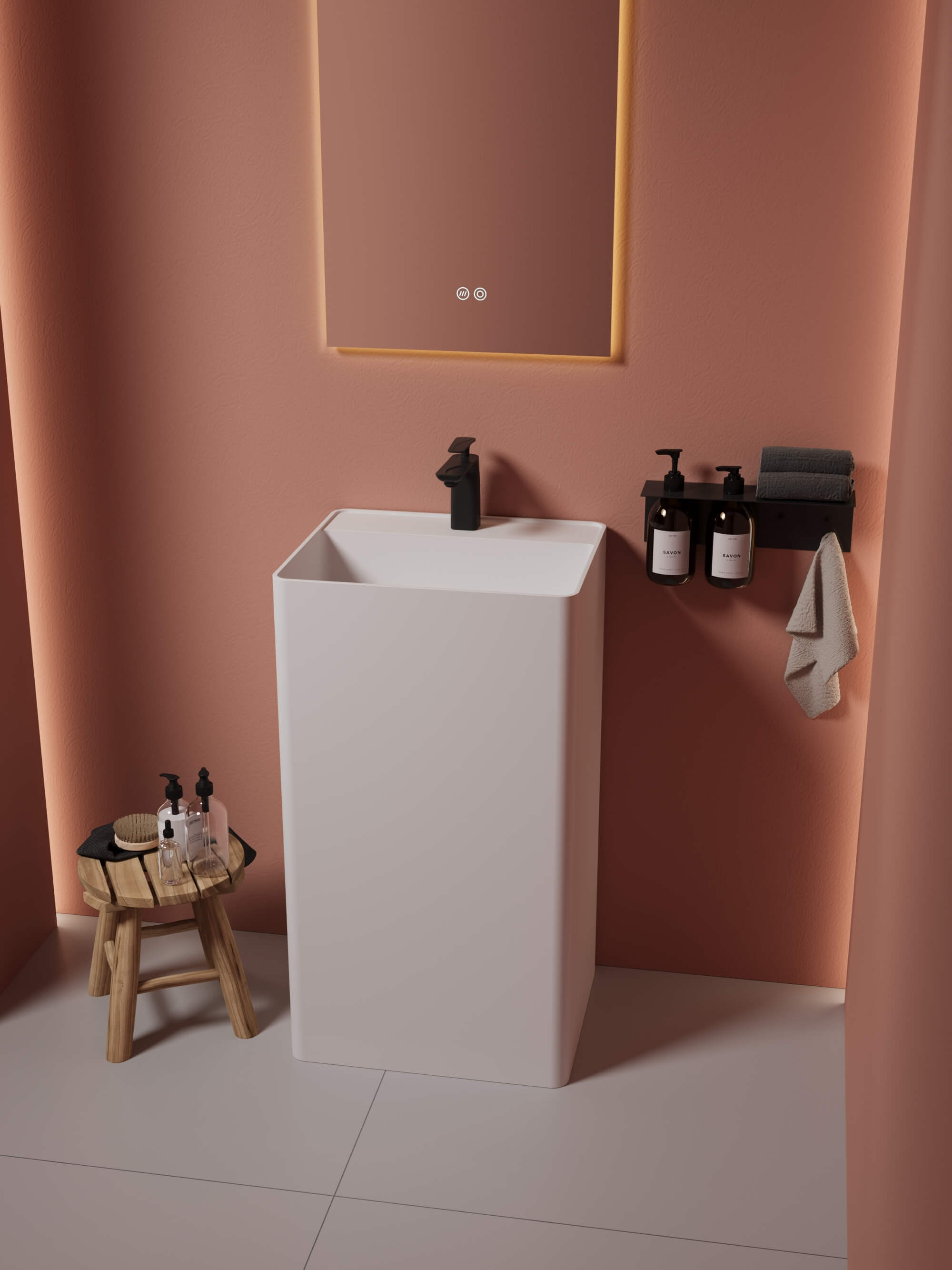 Solid Surface Stone Pedestal Sink​​ CPG-6619 Right