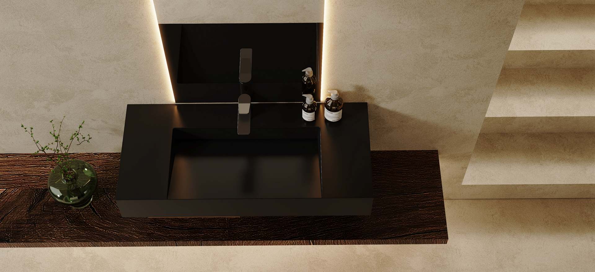 Solid Surface Wall-mounted Basin CPG-9010-Black