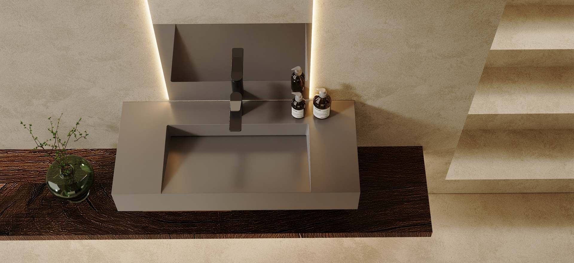 Solid Surface Wall-mounted Basin CPG-9010-Grey