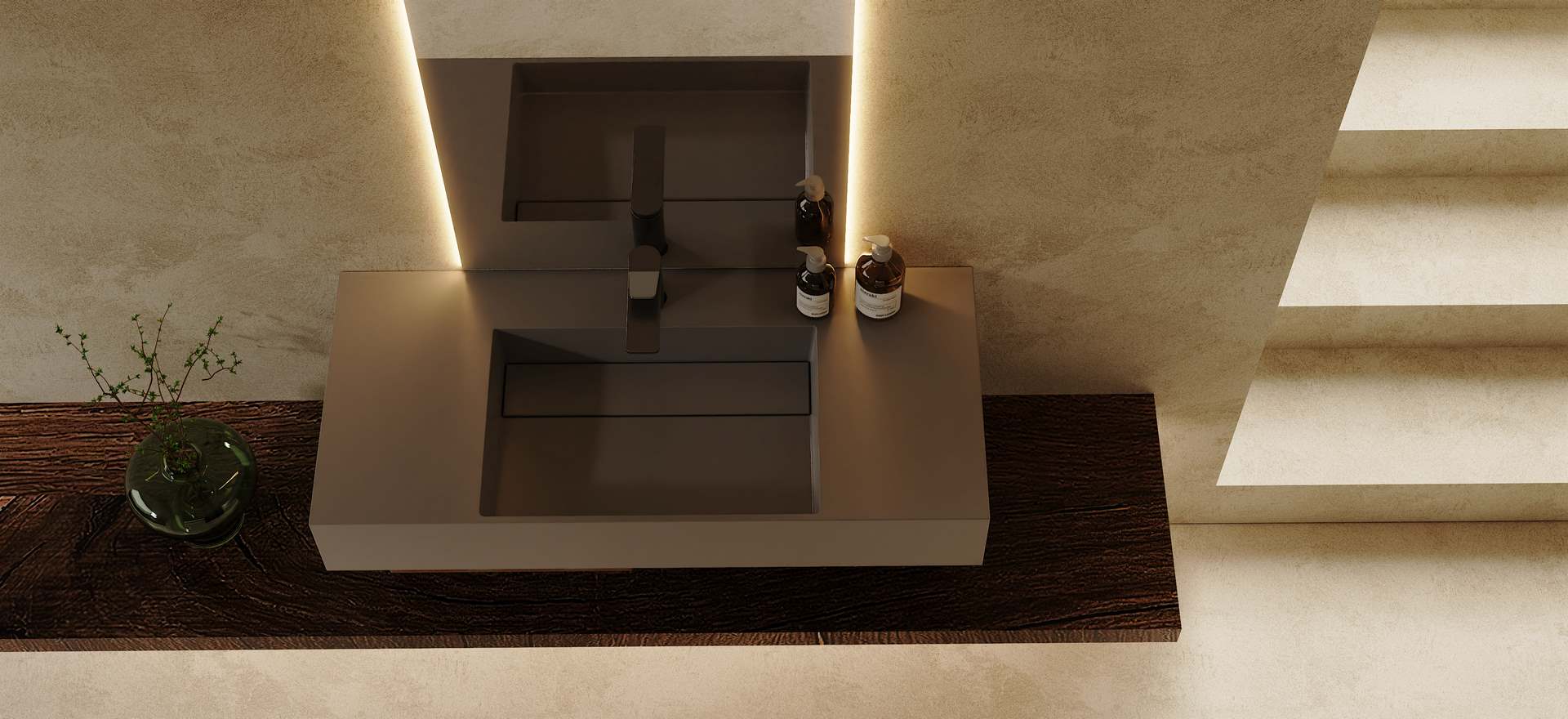 Solid Surface Wall-mounted Basin CPG-9011-Grey