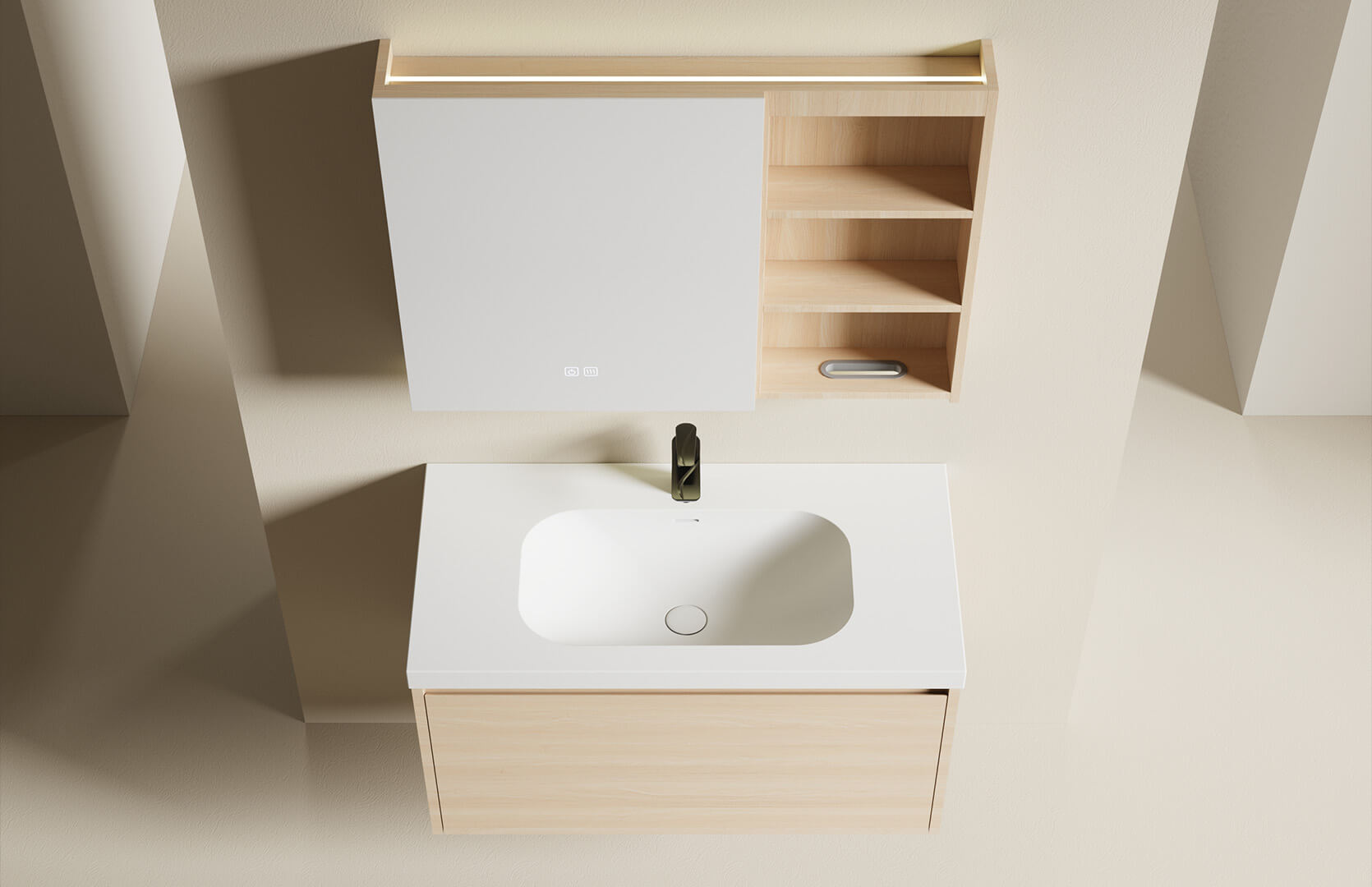 Solid Surface Wall Mounted Bathroom Vanity__