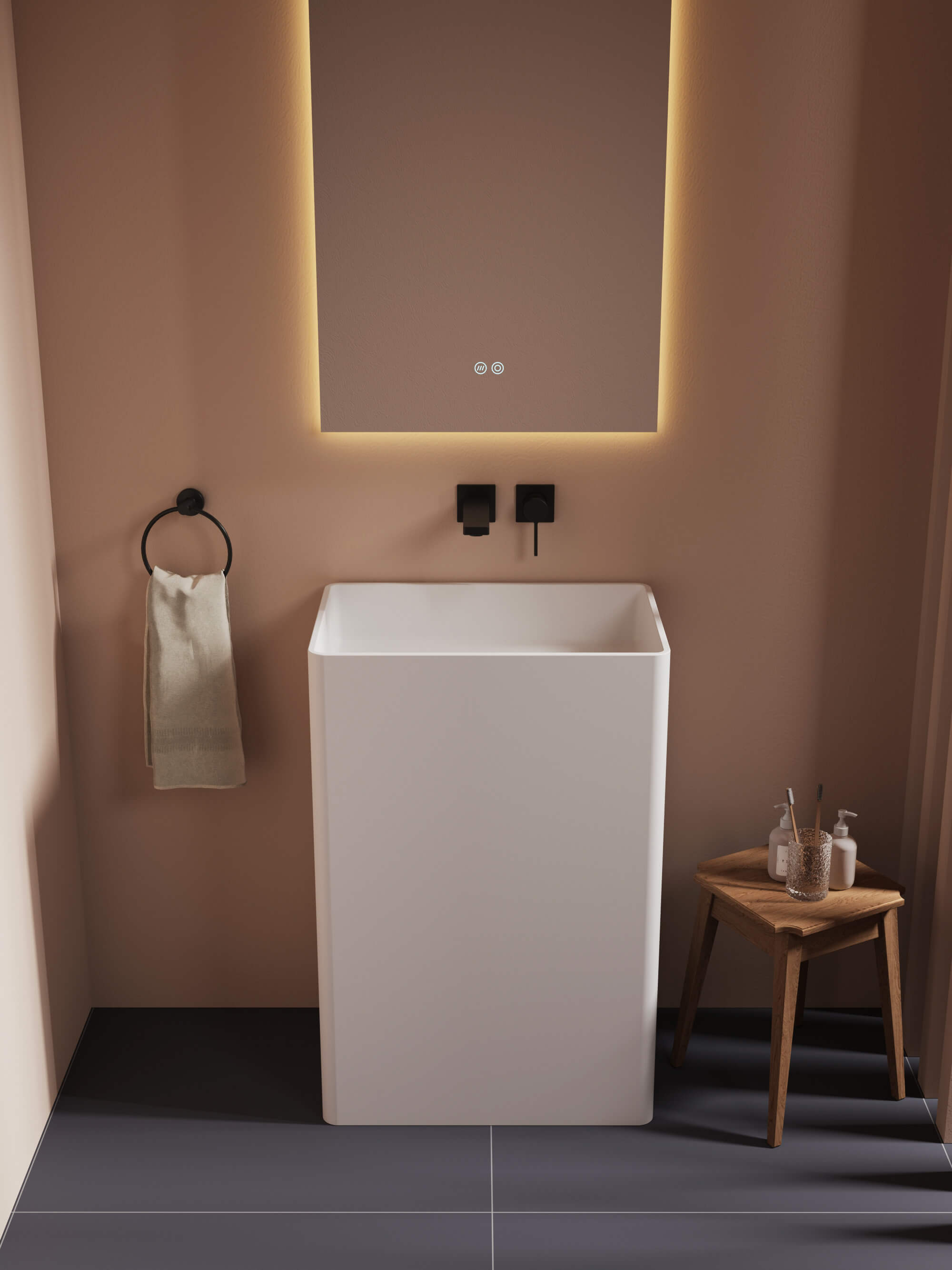 Solid Surface White Pedestal Sink​ CPG-6610 Front