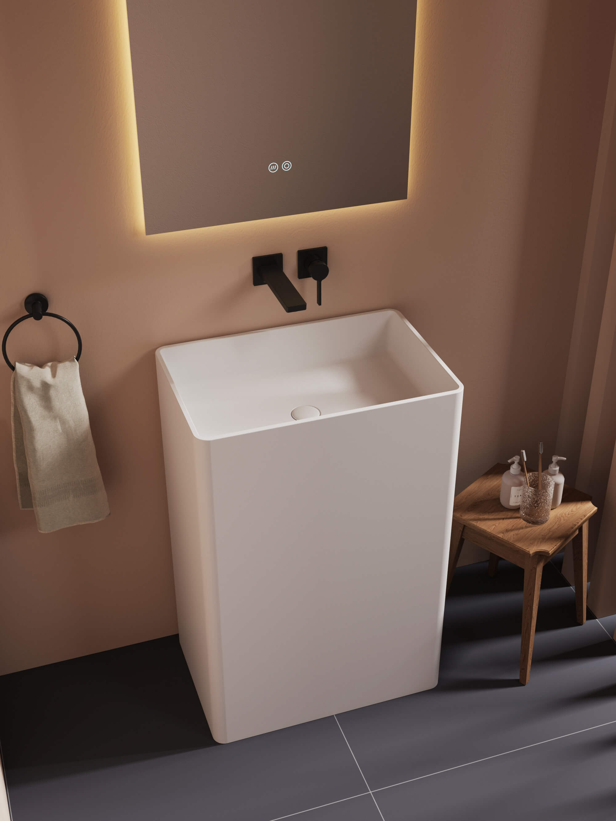 Solid Surface White Pedestal Sink​ CPG-6610 Left