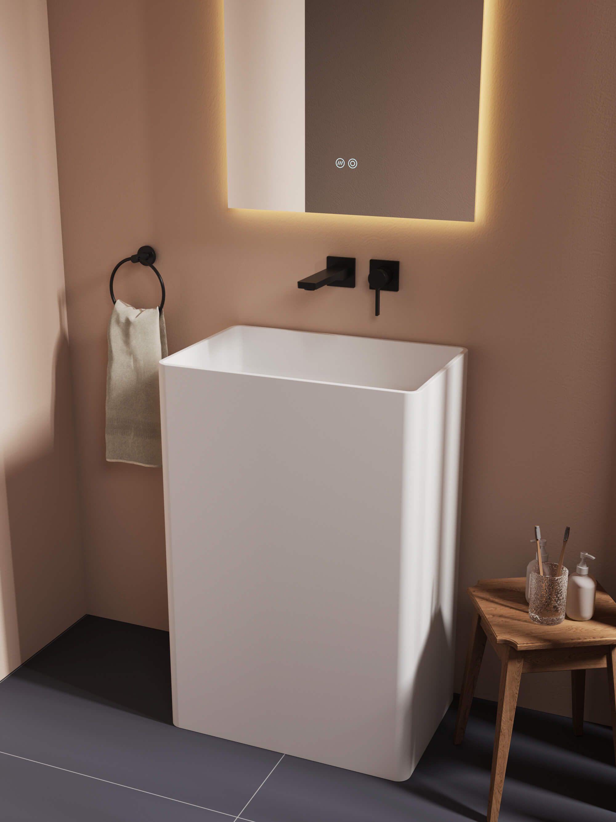 Solid Surface White Pedestal Sink​ CPG-6610 Right