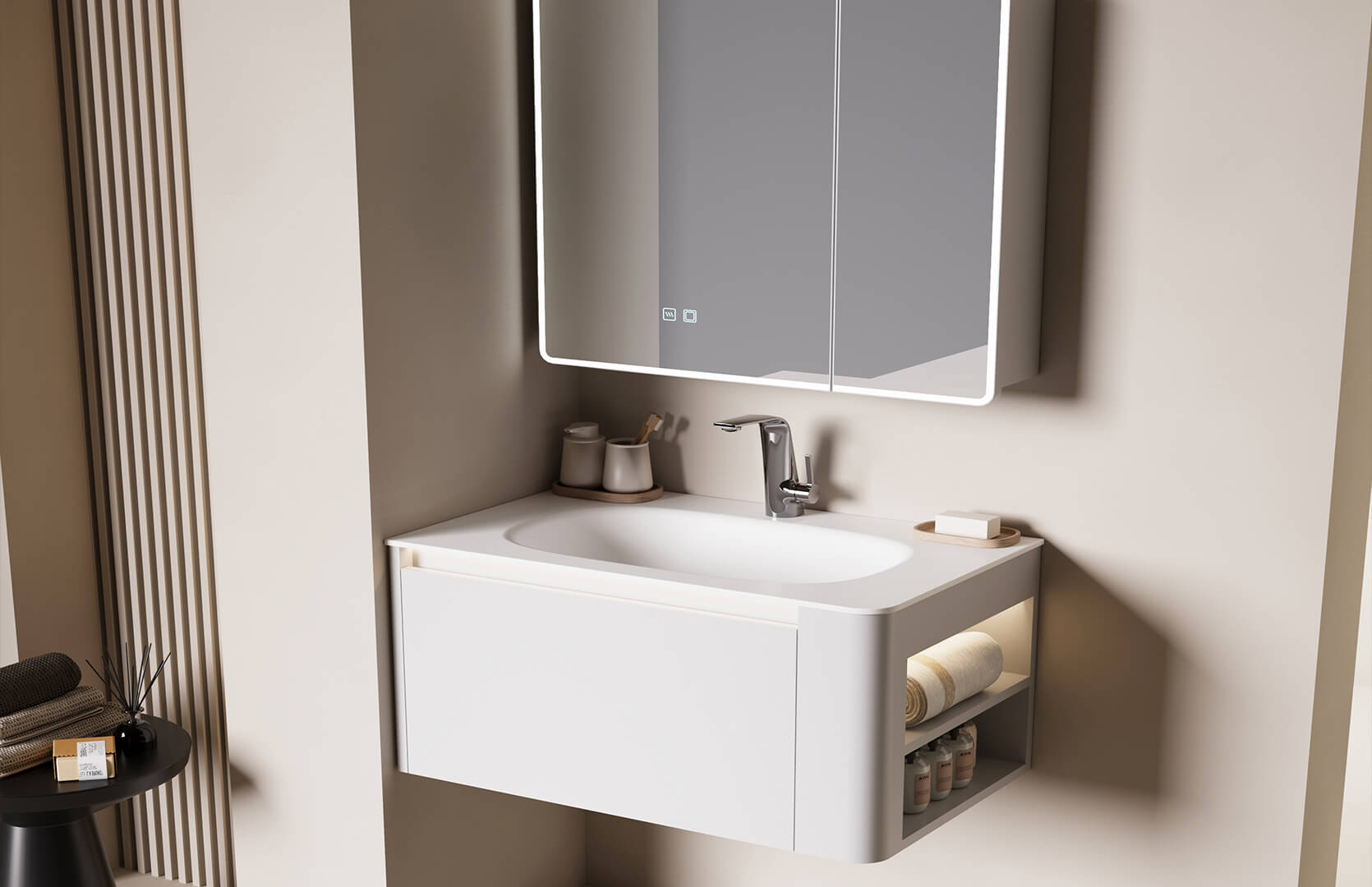 Stainless Steel Bathroom Vanity Single Sink_ CPG-3385B-R White
