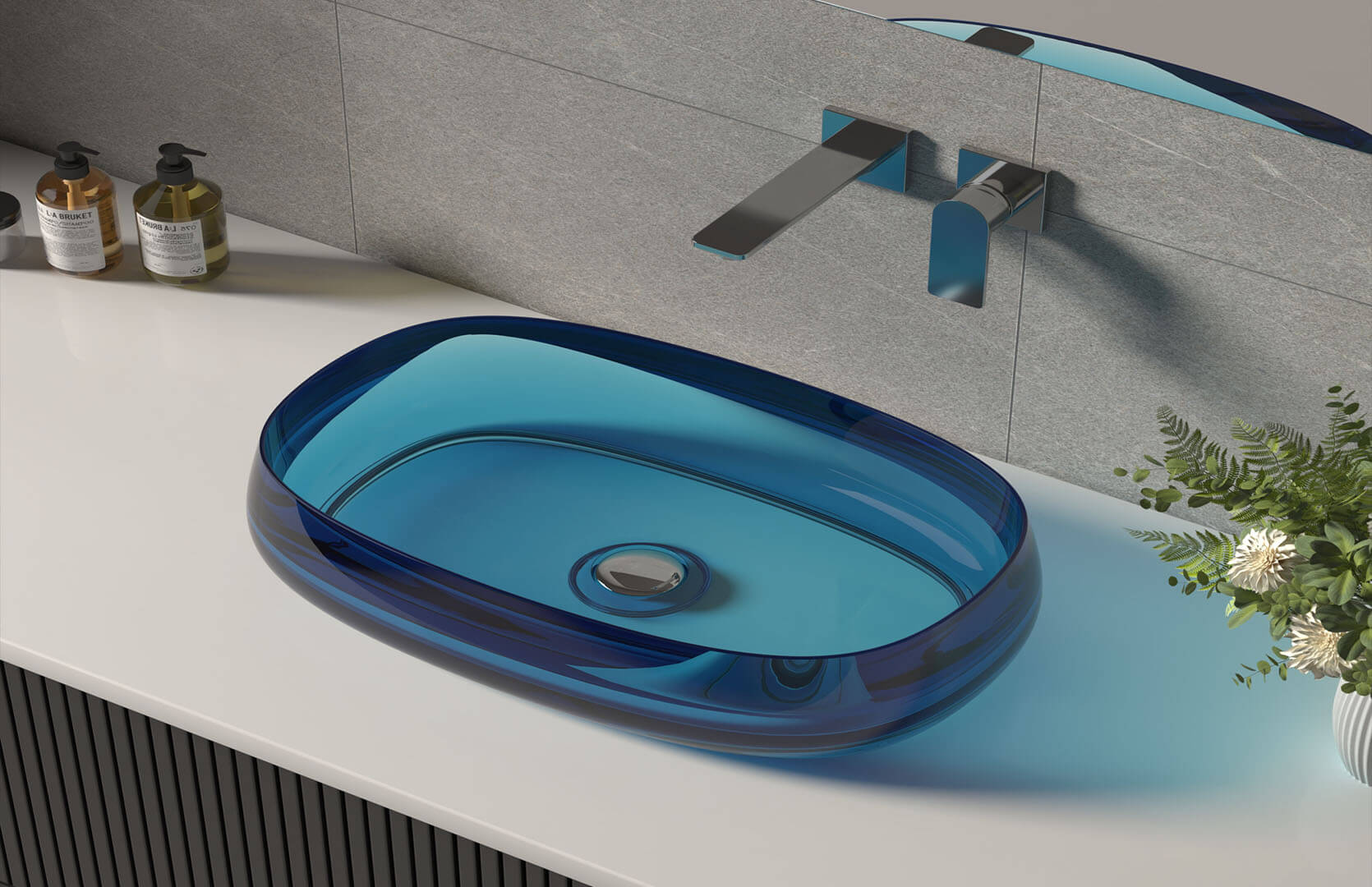 Translucent Resin Bathroom Countertop and Sink___ CPG-2266 Blue