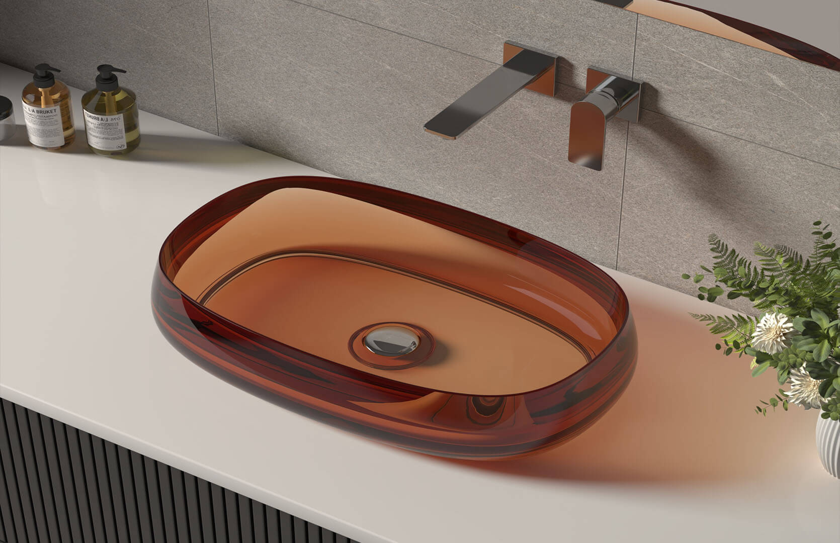 Translucent Resin Bathroom Countertop and Sink___ CPG-2266 Brown