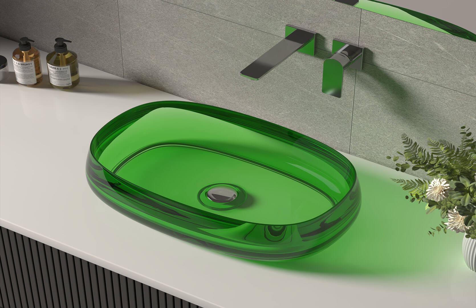 Translucent Resin Bathroom Countertop and Sink___ CPG-2266 Green