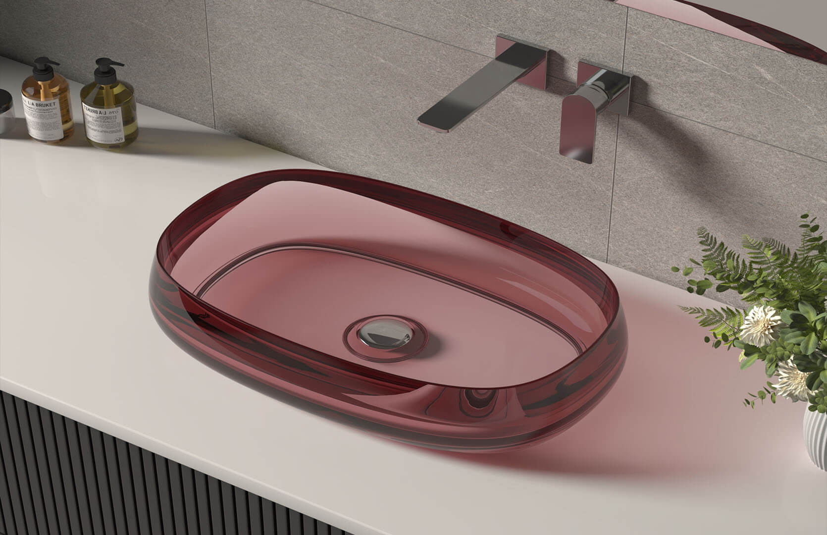 Translucent Resin Bathroom Countertop and Sink___ CPG-2266 Red