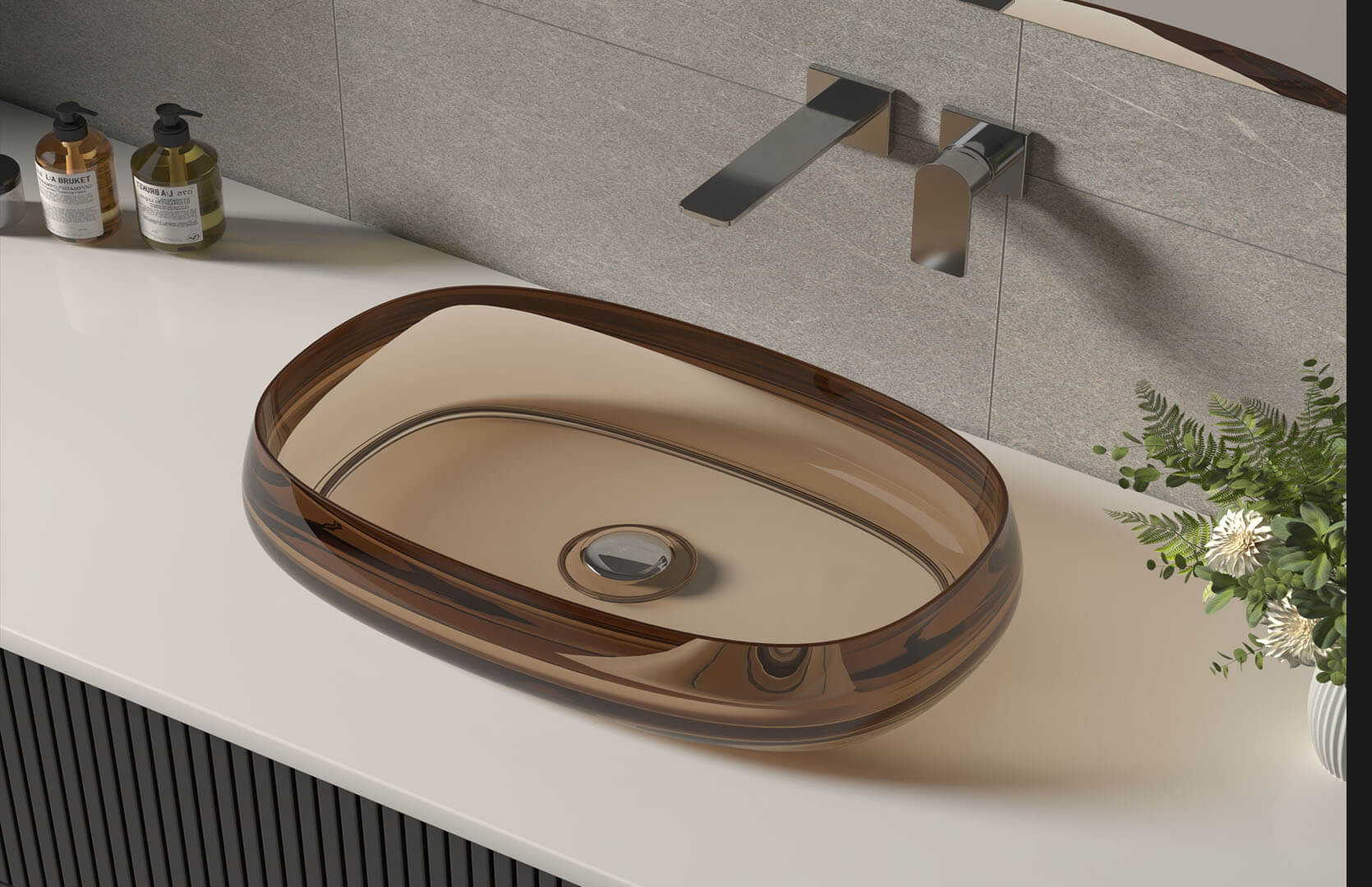 Translucent Resin Bathroom Countertop and Sink___ CPG-2266 Yellow