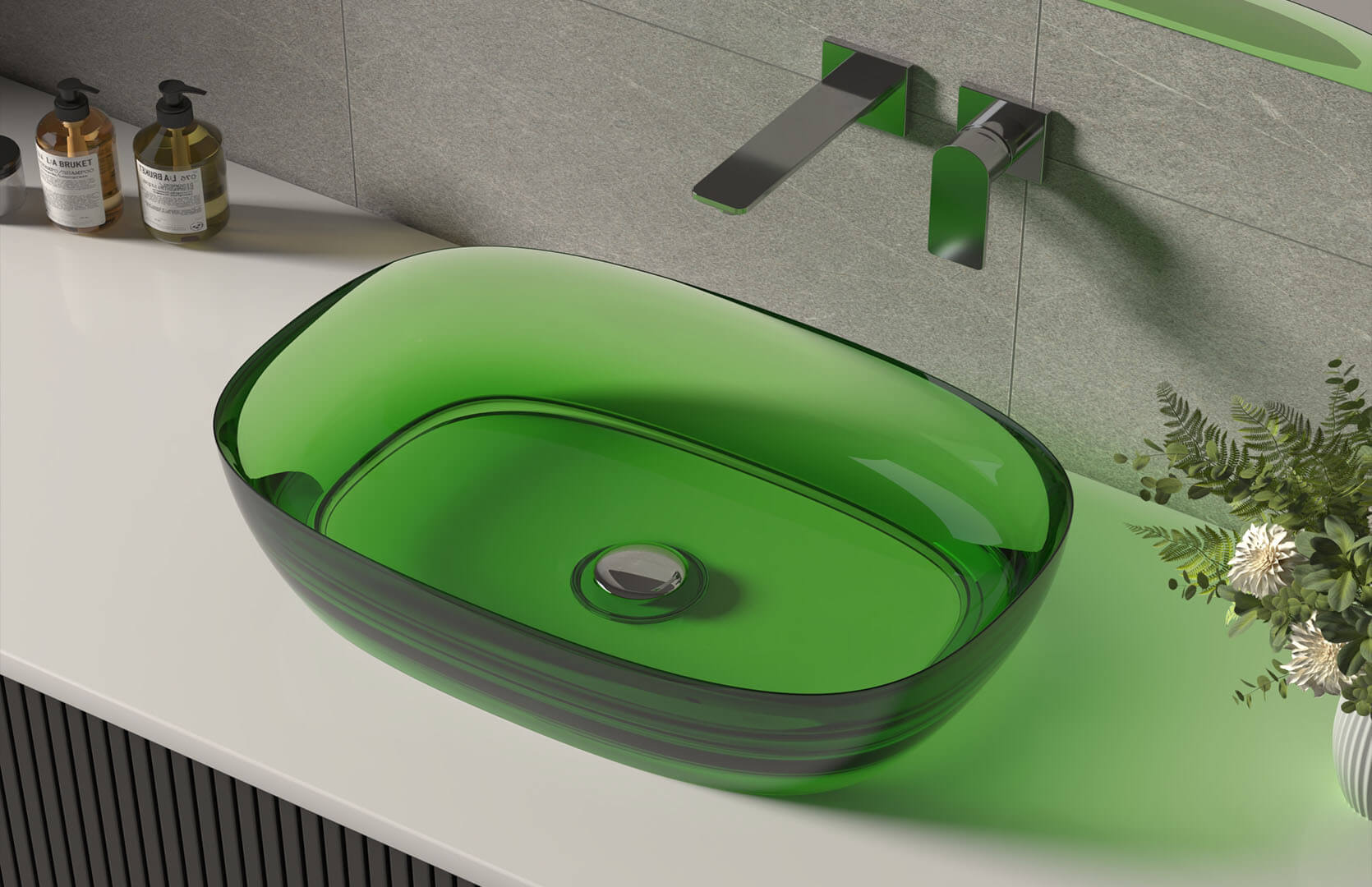 Translucent Resin Bathroom Sink in Countertop_ CPG-2268