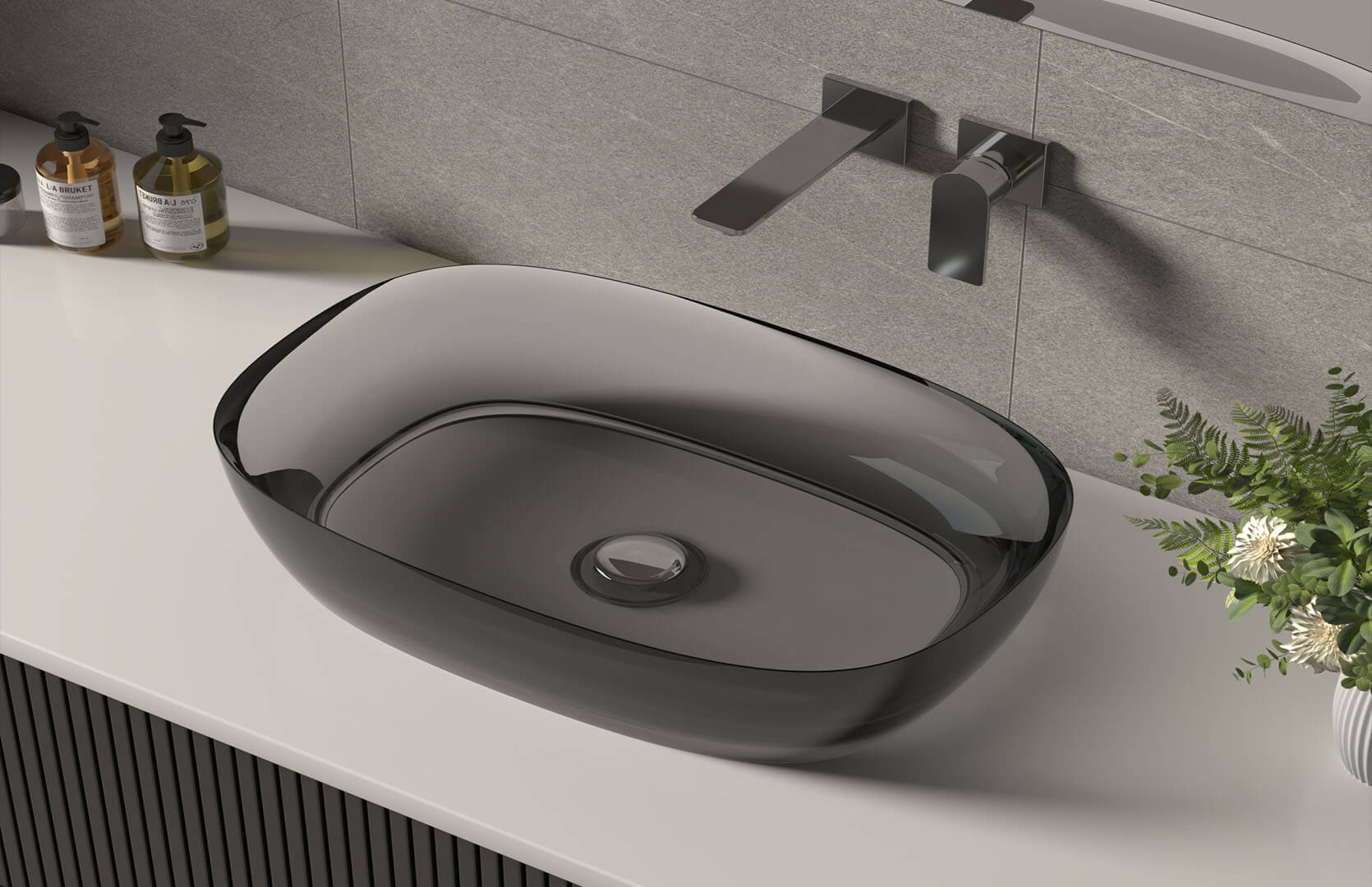 Translucent Resin Bathroom Sink in Countertop_ CPG-2268 Black