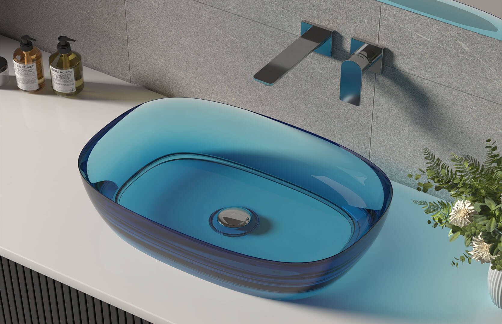 Translucent Resin Bathroom Sink in Countertop_ CPG-2268 Blue