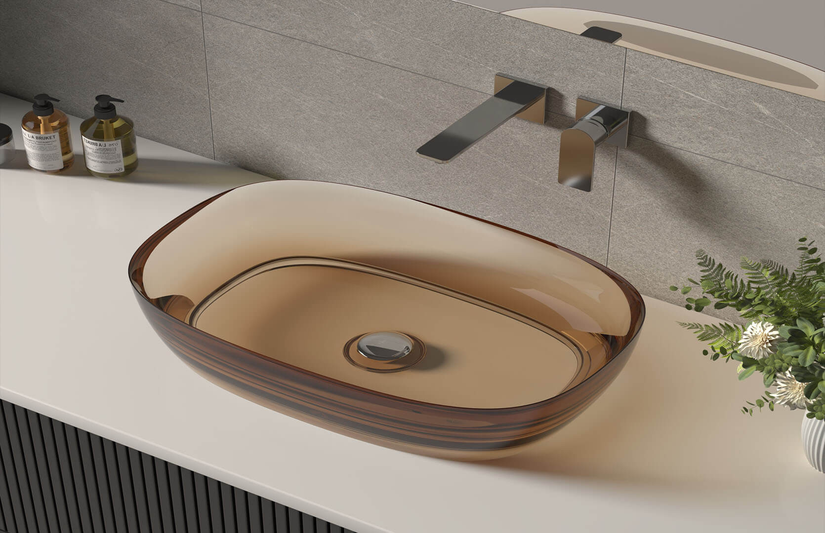 Translucent Resin Bathroom Sink in Countertop_ CPG-2268 Yellow