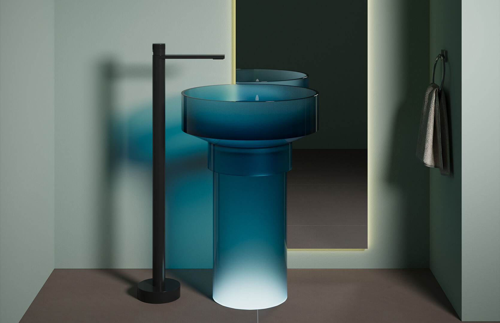 Translucent Resin Narrow Pedestal Sink___ CPG-6630 Blue