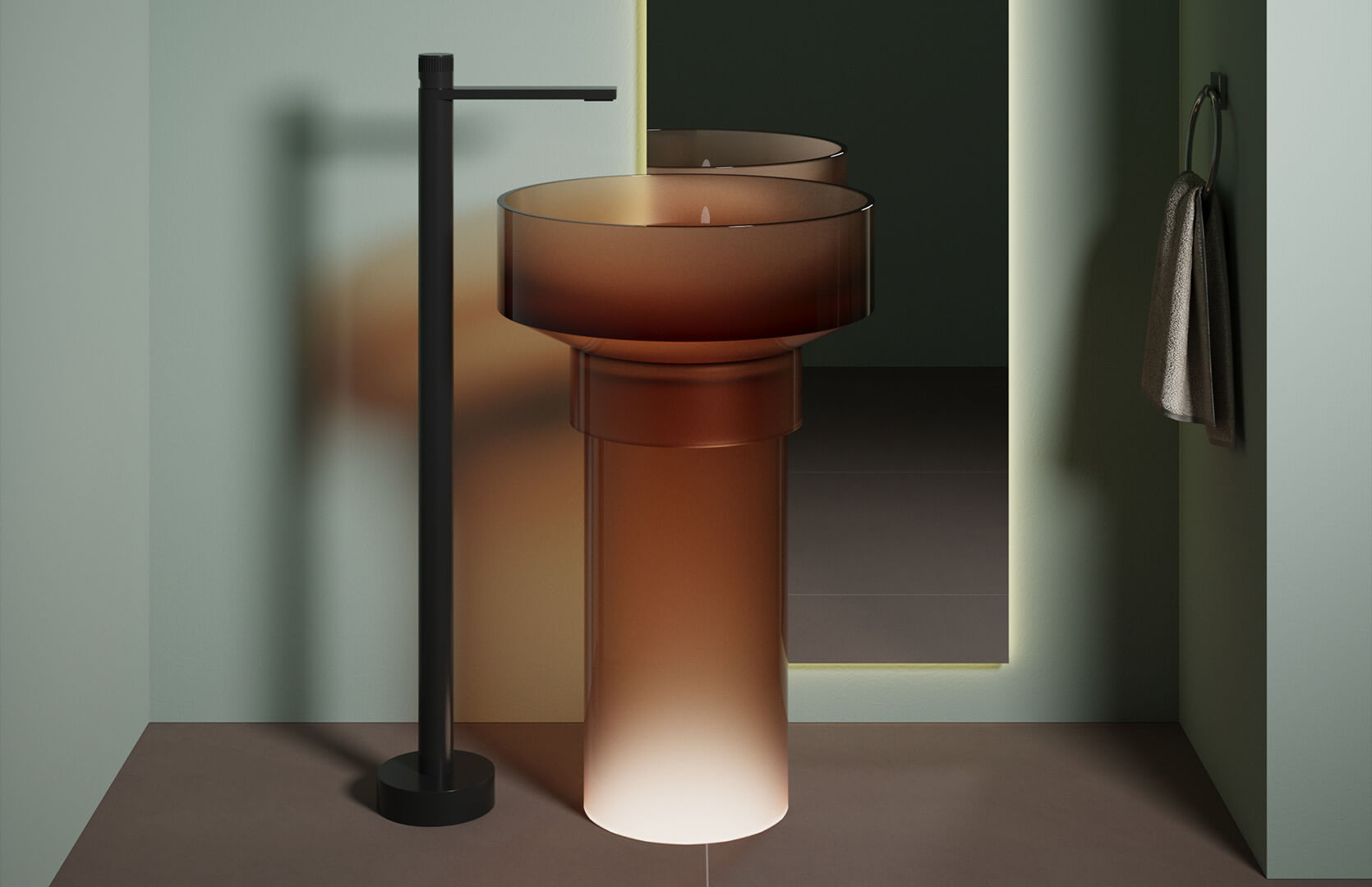 Translucent Resin Narrow Pedestal Sink___ CPG-6630 Brown