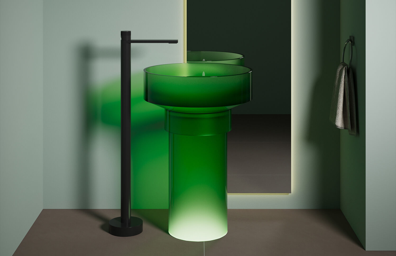 Translucent Resin Narrow Pedestal Sink___ CPG-6630 Green
