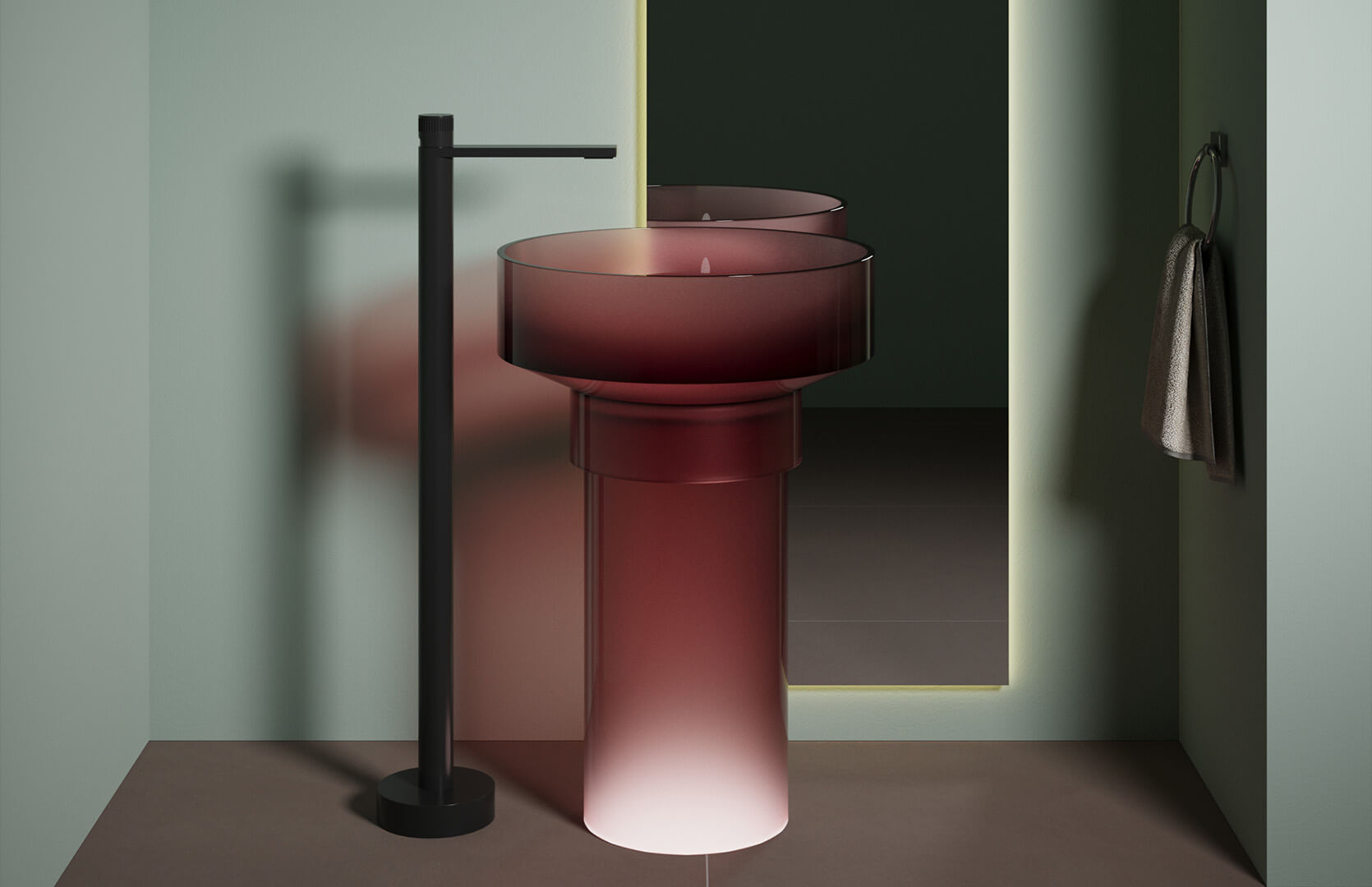Translucent Resin Narrow Pedestal Sink___ CPG-6630 Red