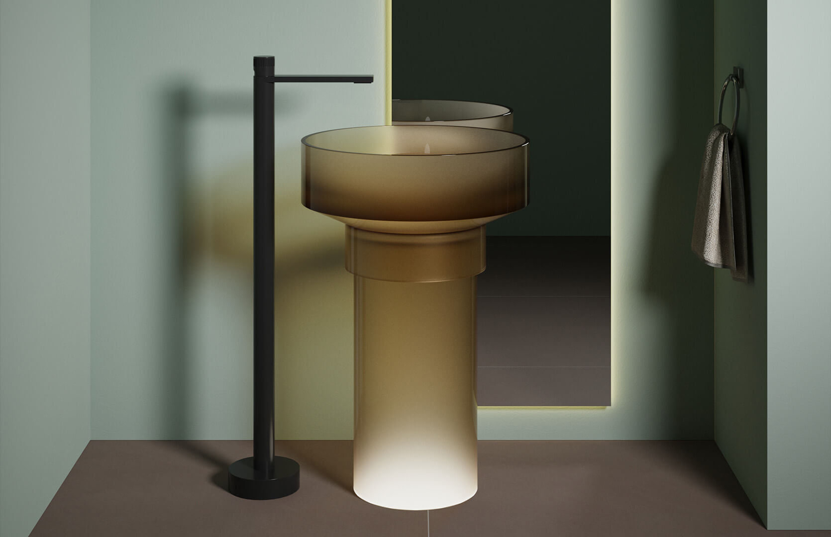 Translucent Resin Narrow Pedestal Sink___ CPG-6630 Yellow