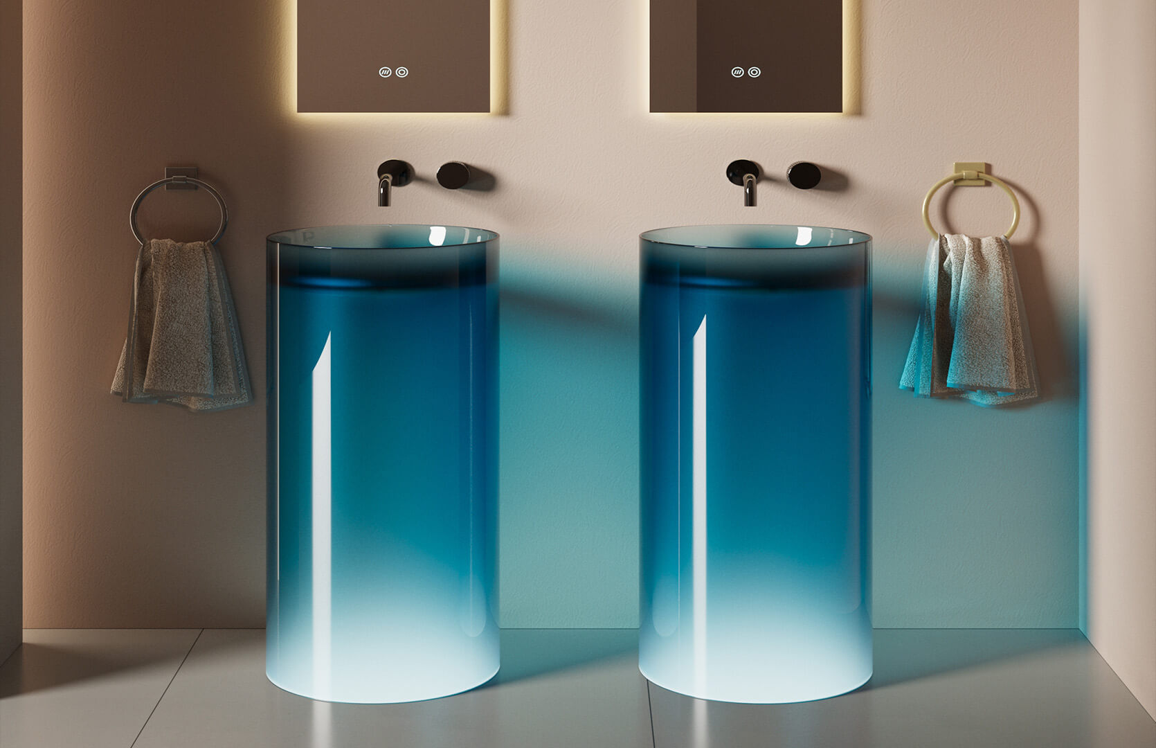 Translucent Resin Pedestal Sink for Bathroom__ CPG-6638 Blue
