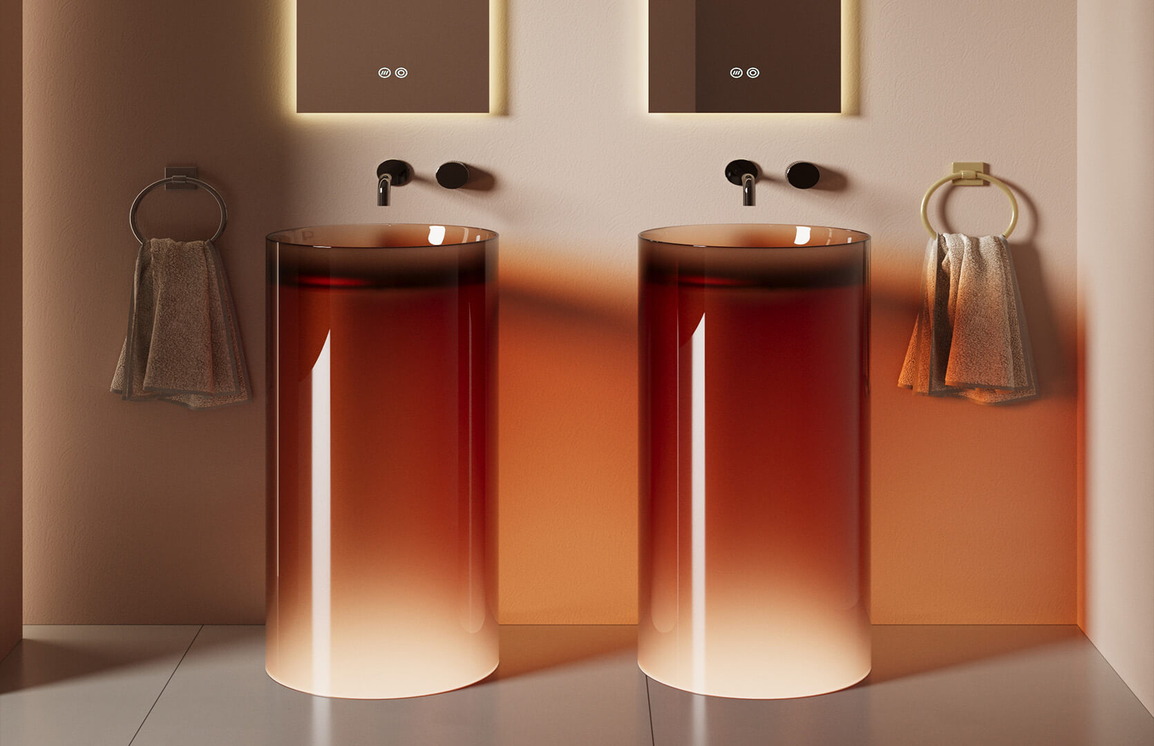 Translucent Resin Pedestal Sink for Bathroom__ CPG-6638 Brown