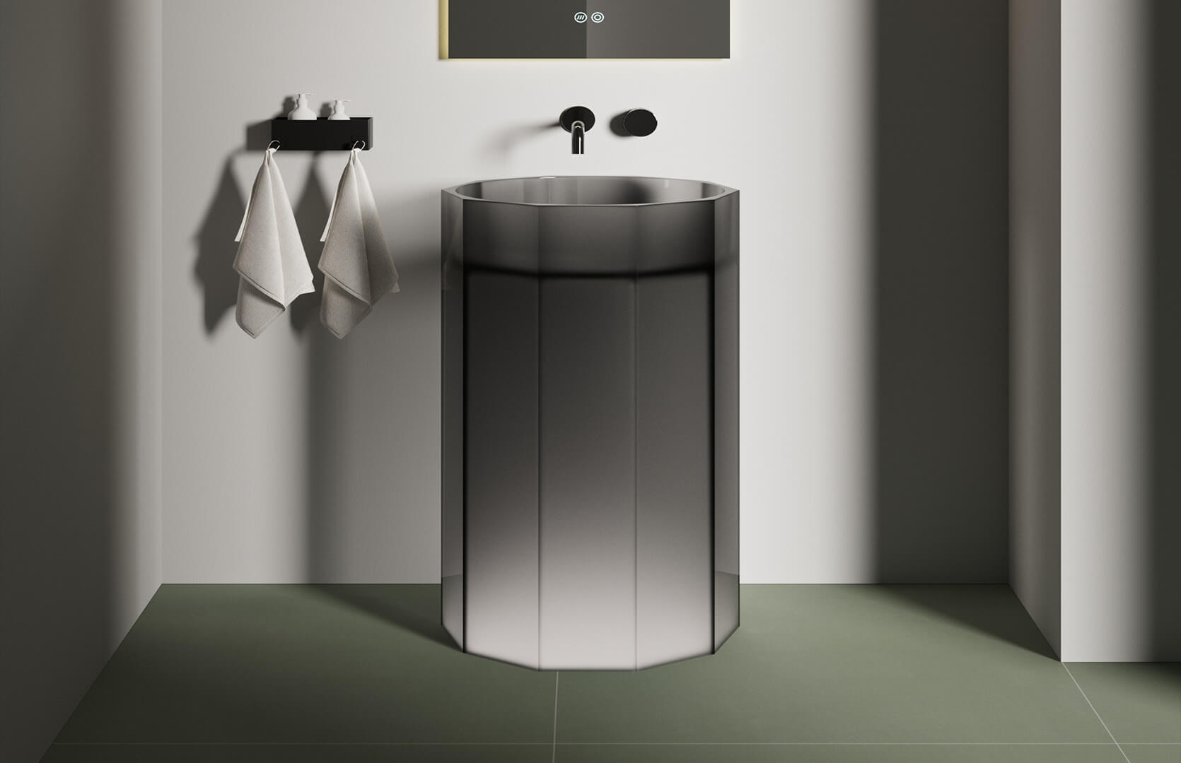 Translucent Resin Pedestal Sink for Small Bathroom__ CPG-6629 Black