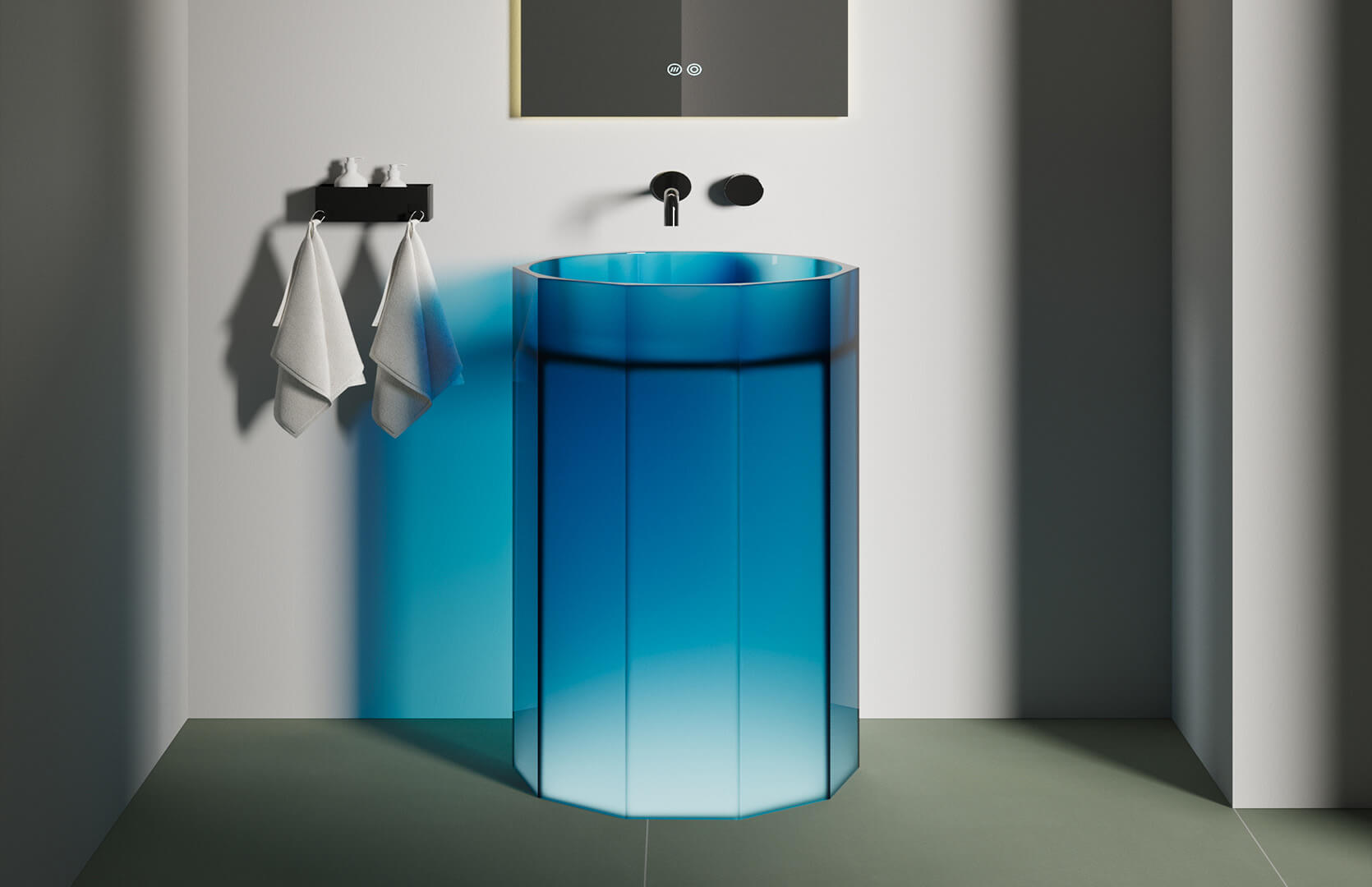 Translucent Resin Pedestal Sink for Small Bathroom__ CPG-6629 Blue