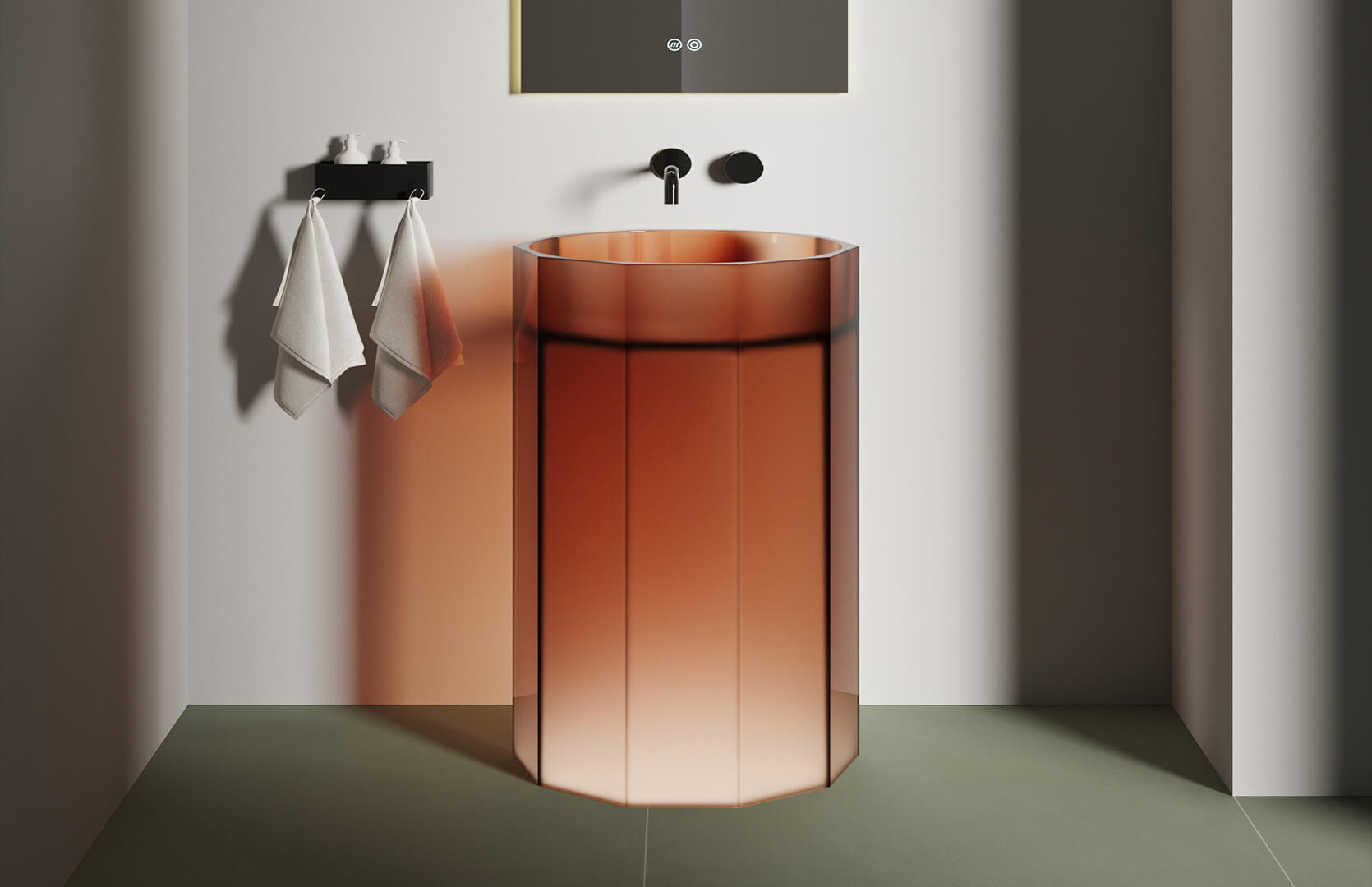 Translucent Resin Pedestal Sink for Small Bathroom__ CPG-6629 Brown