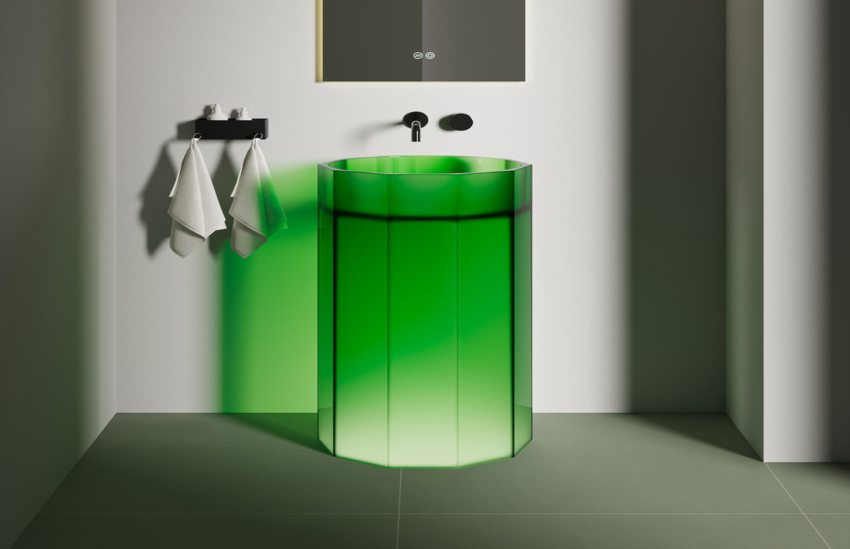 Translucent Resin Pedestal Sink for Small Bathroom__ CPG-6629 Green