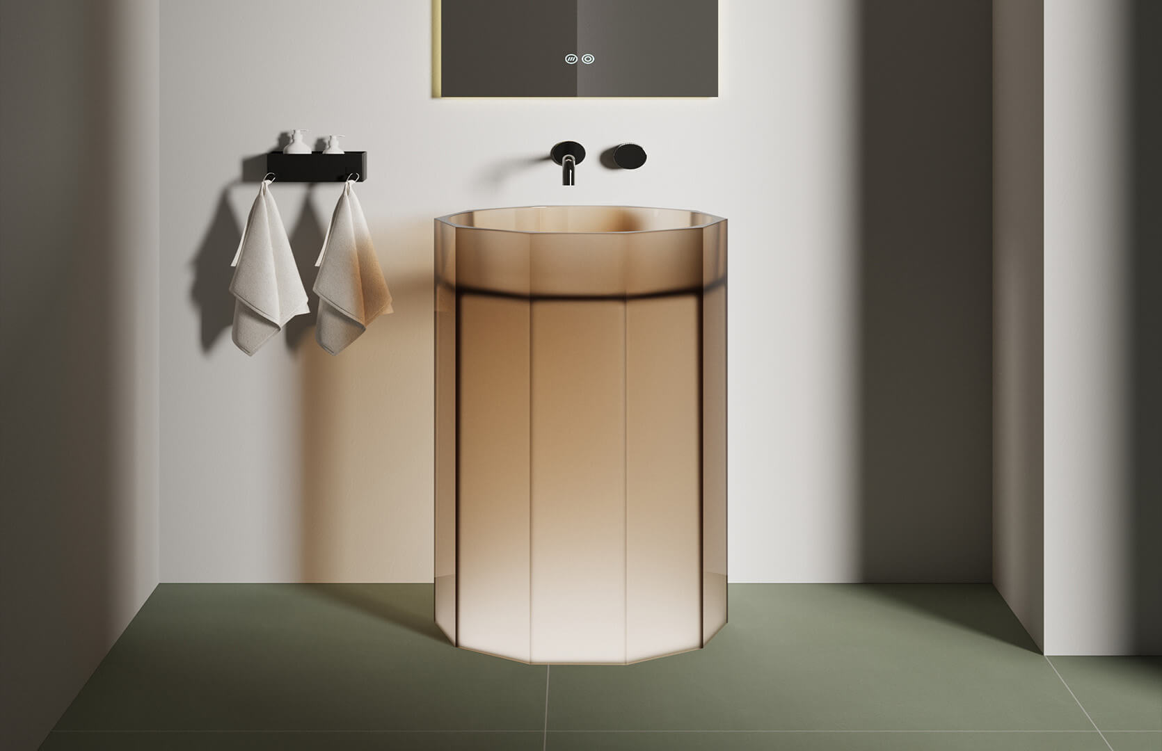 Translucent Resin Pedestal Sink for Small Bathroom__ CPG-6629 Yellow