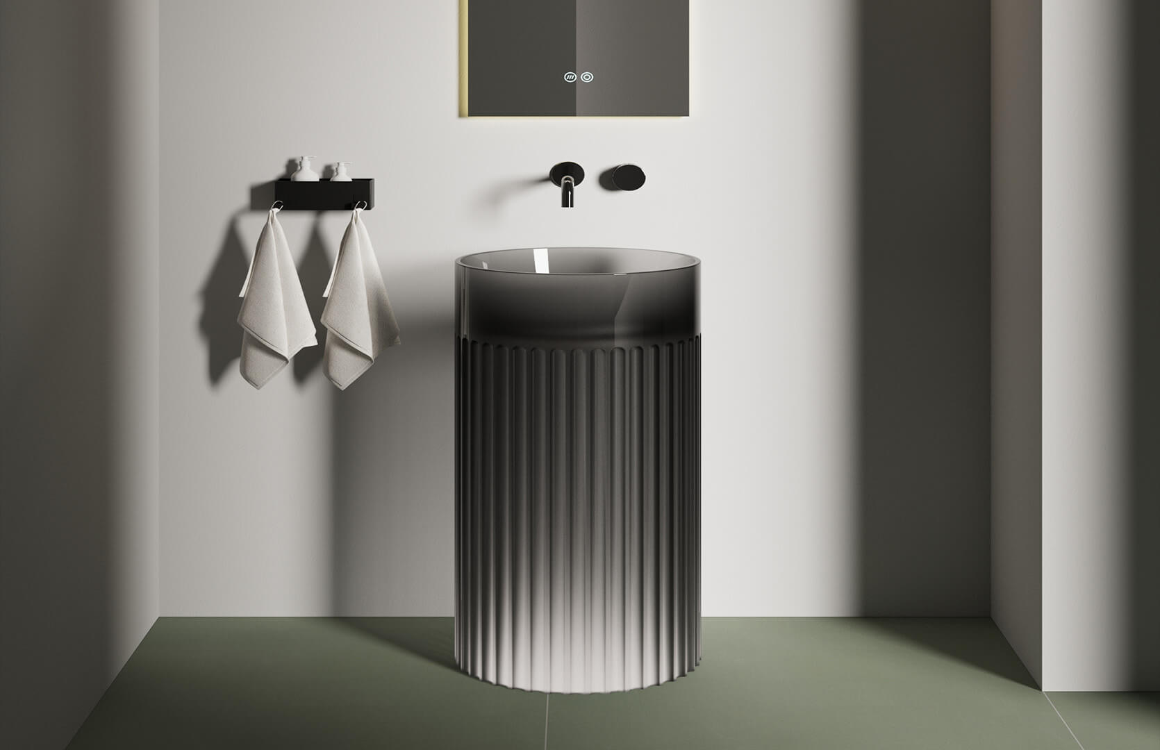 Translucent Resin Pedestal Sink in Bathroom____ CPG-6631 Black