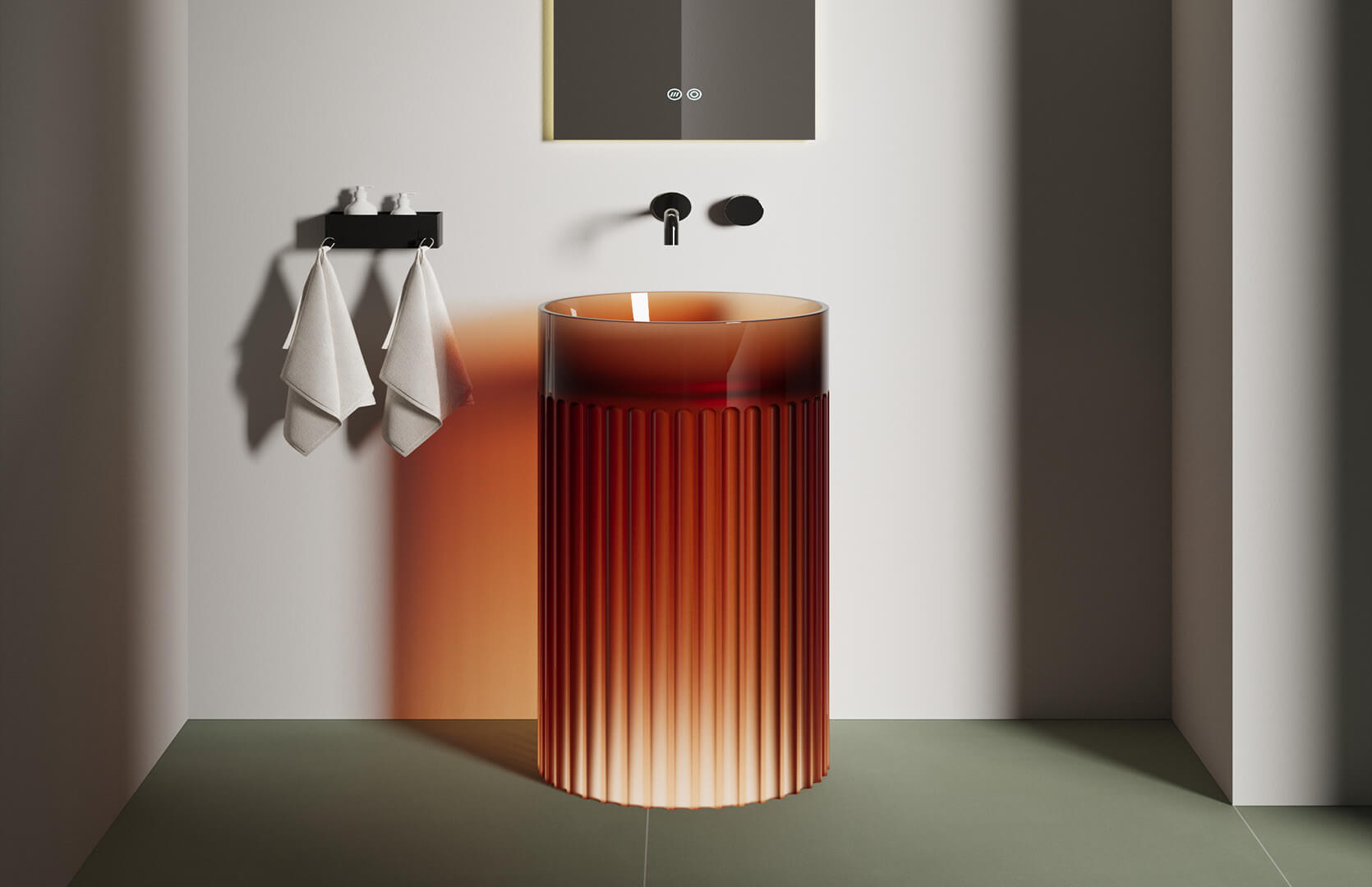 Translucent Resin Pedestal Sink in Bathroom____ CPG-6631 Brown