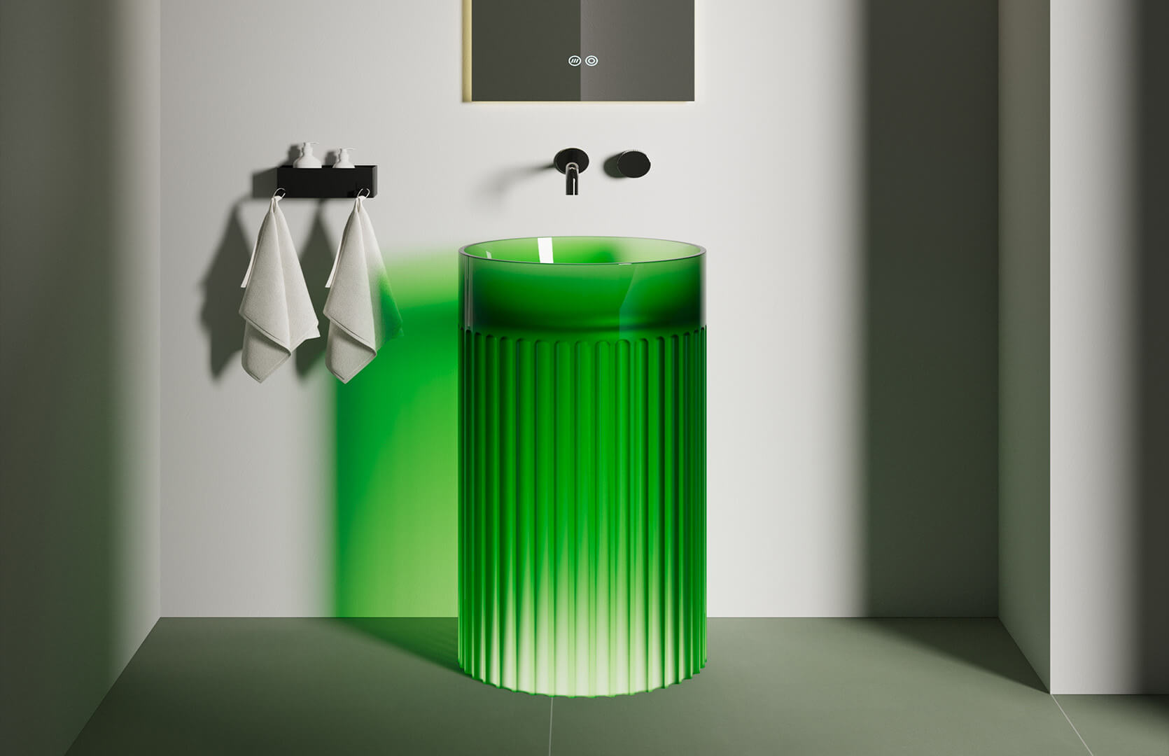 Translucent Resin Pedestal Sink in Bathroom____ CPG-6631 Green